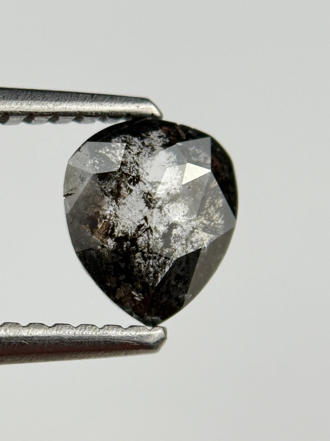 0.98 Ct Pear Rose Cut Grey Natural Salt and Pepper Diamond