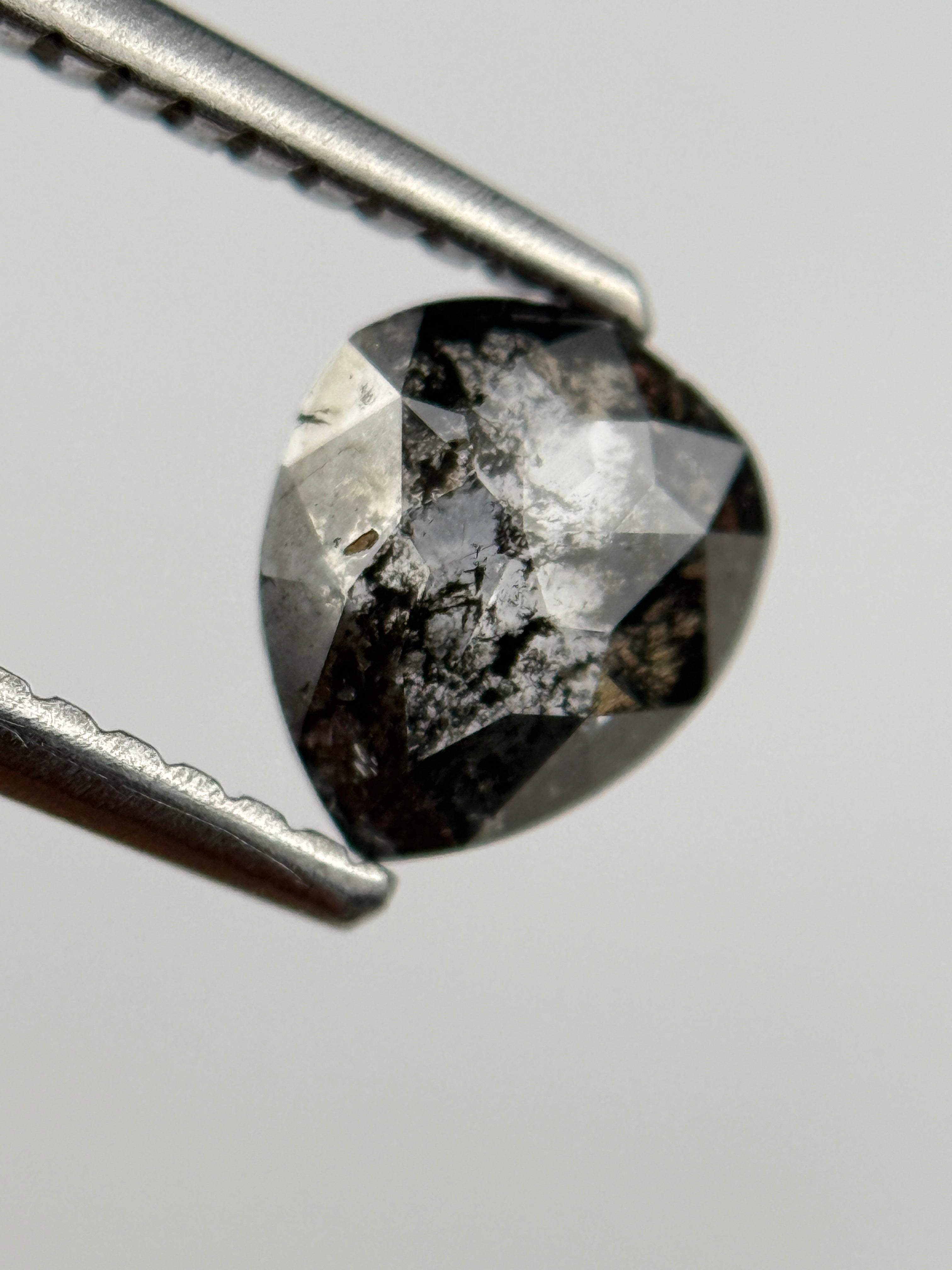 0.98 Ct Pear Rose Cut Grey Natural Salt and Pepper Diamond