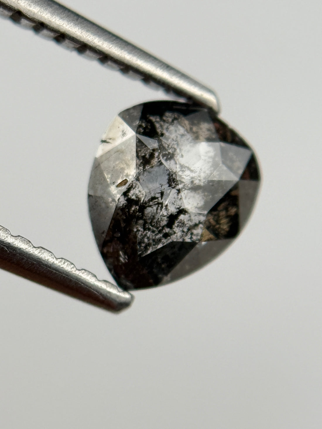 0.98 Ct Pear Rose Cut Grey Natural Salt and Pepper Diamond