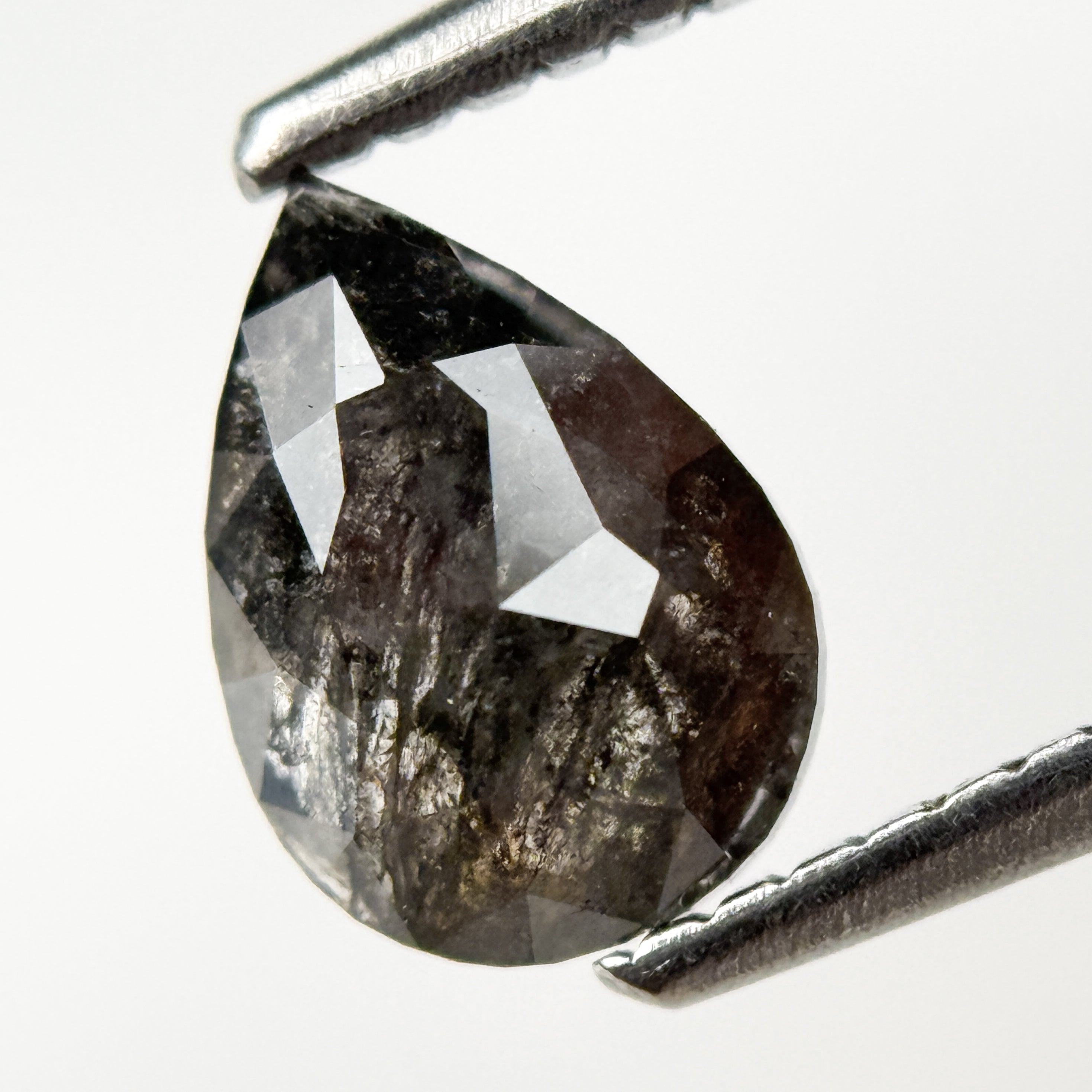 0.91 Ct Pear Rose Cut Grey Natural Salt and Pepper Diamond