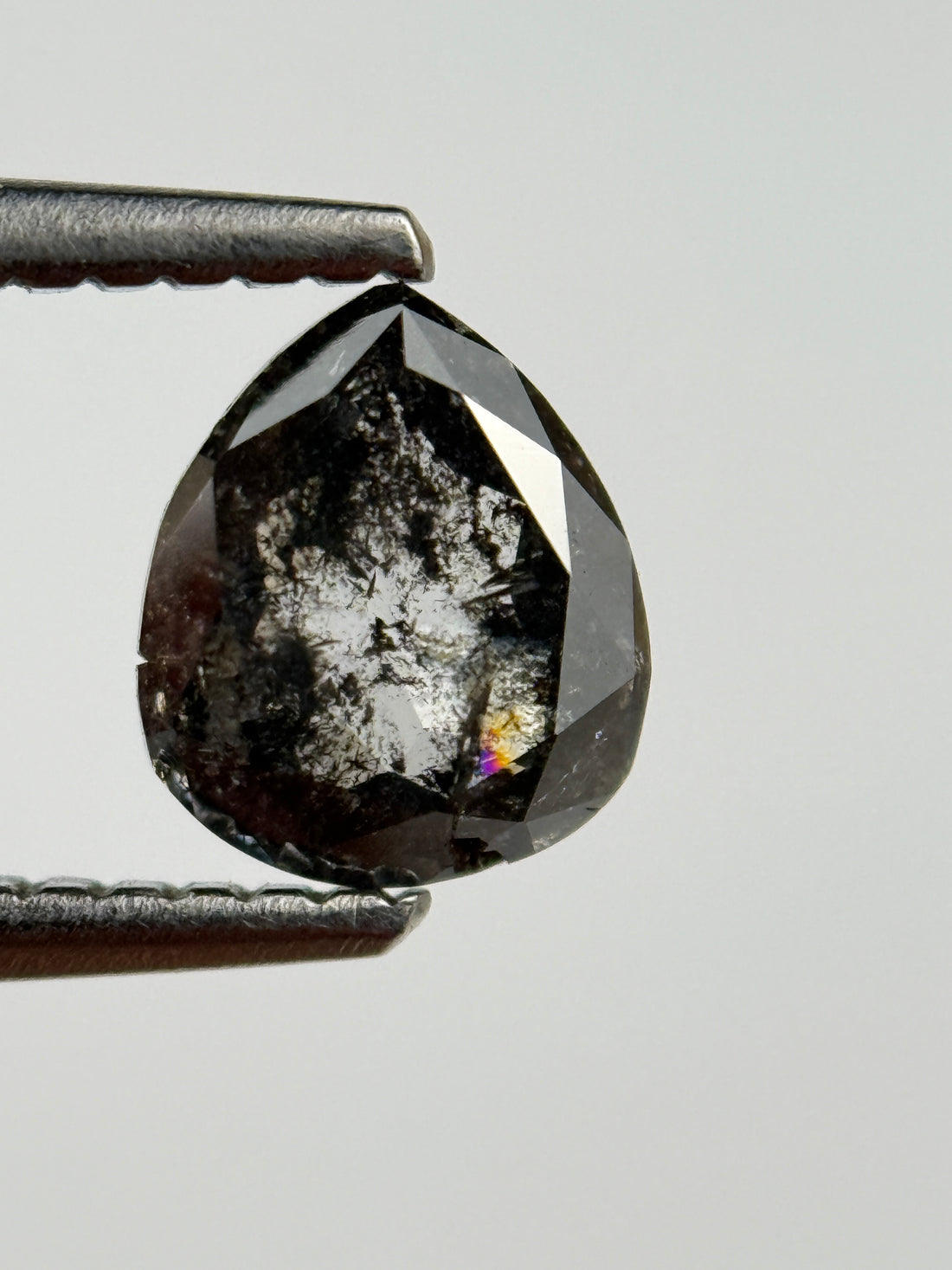 0.98 Ct Pear Rose Cut Grey Natural Salt and Pepper Diamond