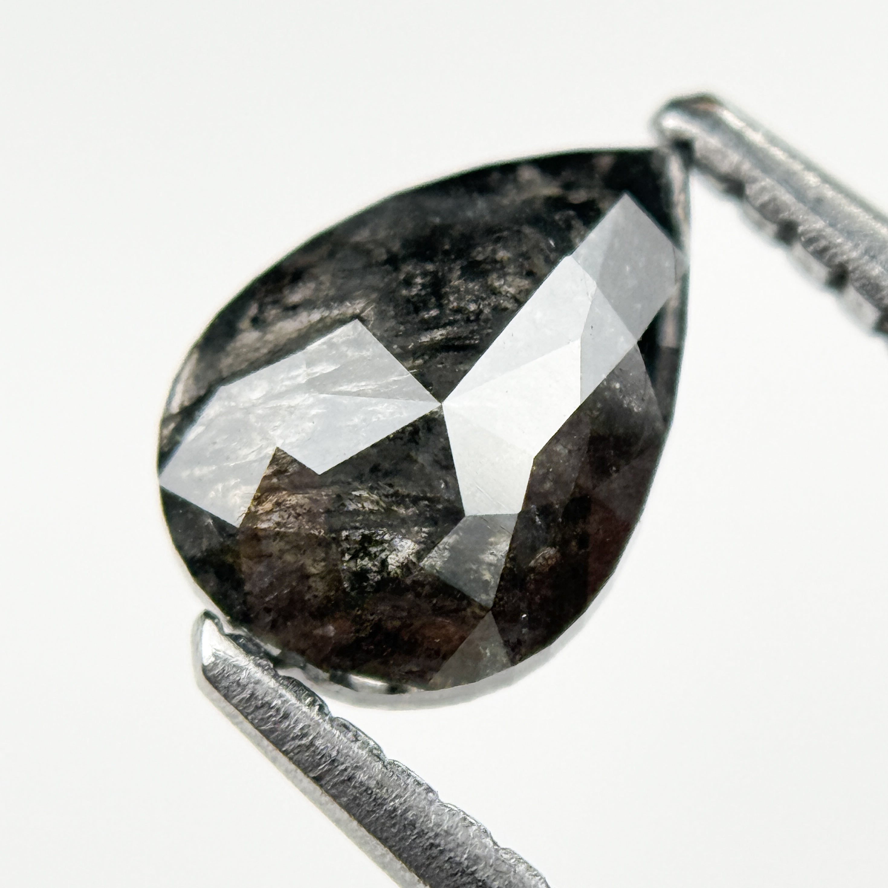 0.91 Ct Pear Rose Cut Grey Natural Salt and Pepper Diamond