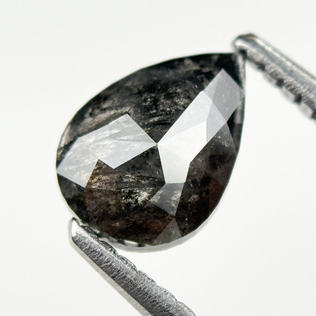 0.91 Ct Pear Rose Cut Grey Natural Salt and Pepper Diamond
