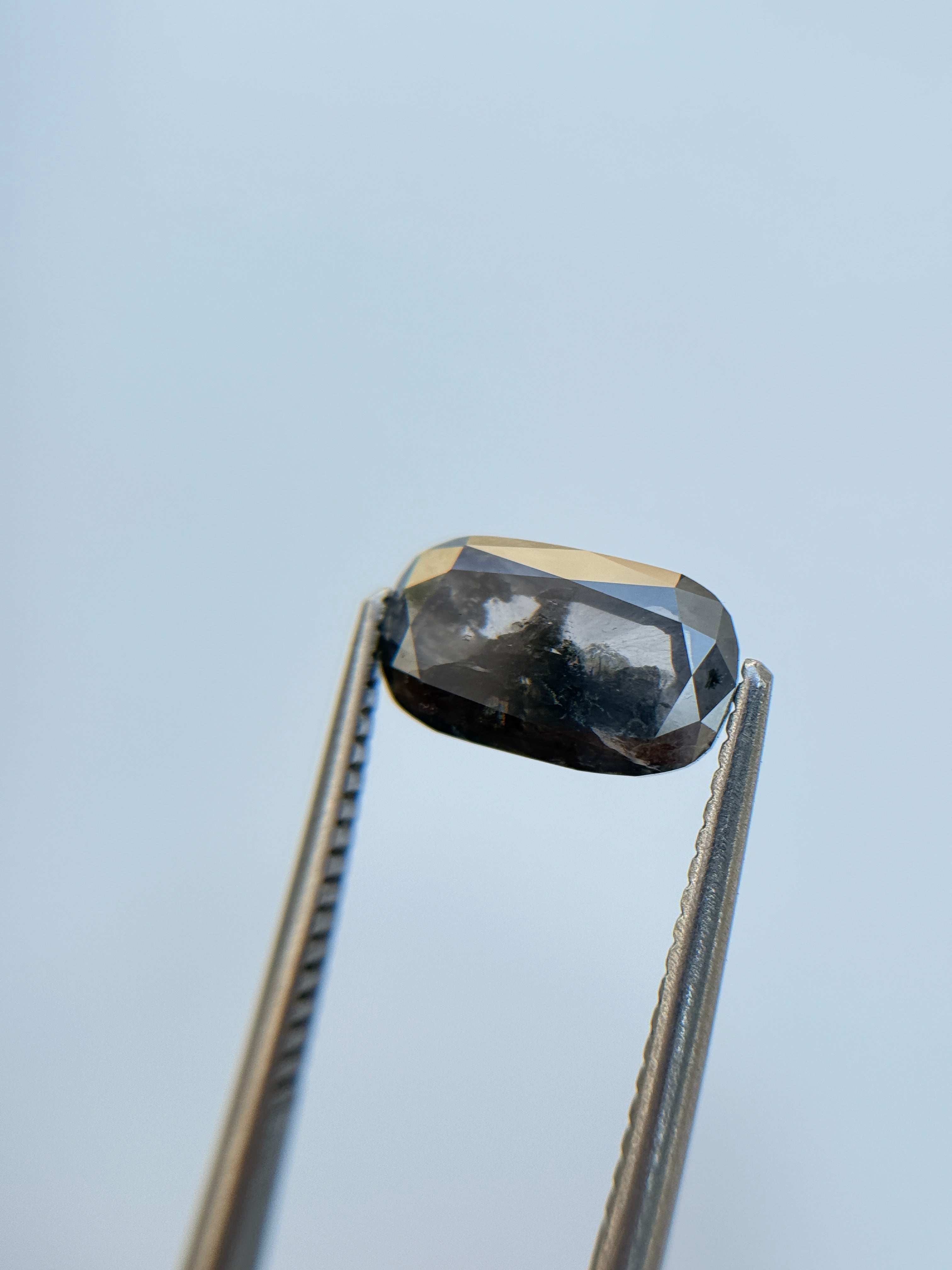 1.87 Ct Oval Rose Cut Grey Natural Salt and Pepper Diamond