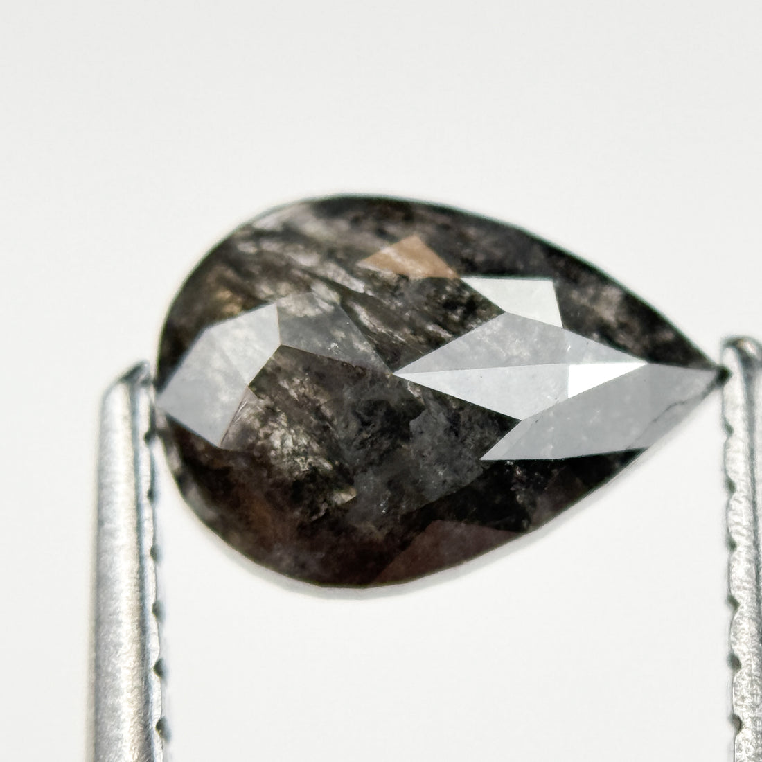 0.91 Ct Pear Rose Cut Grey Natural Salt and Pepper Diamond