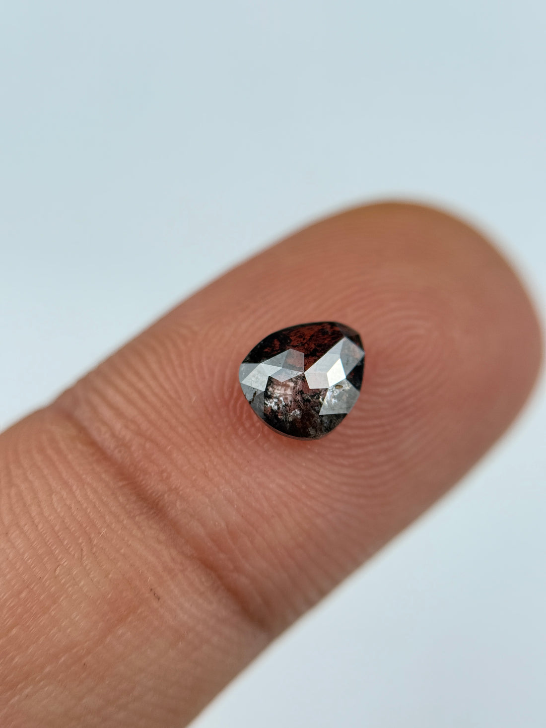0.98 Ct Pear Rose Cut Grey Natural Salt and Pepper Diamond