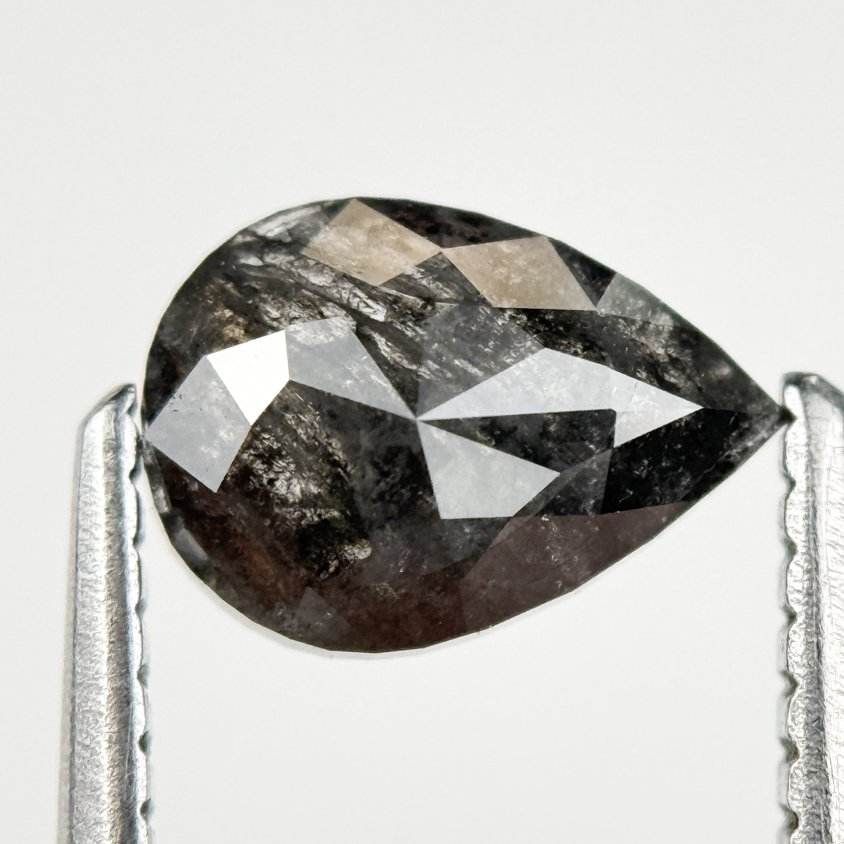 0.91 Ct Pear Rose Cut Grey Natural Salt and Pepper Diamond