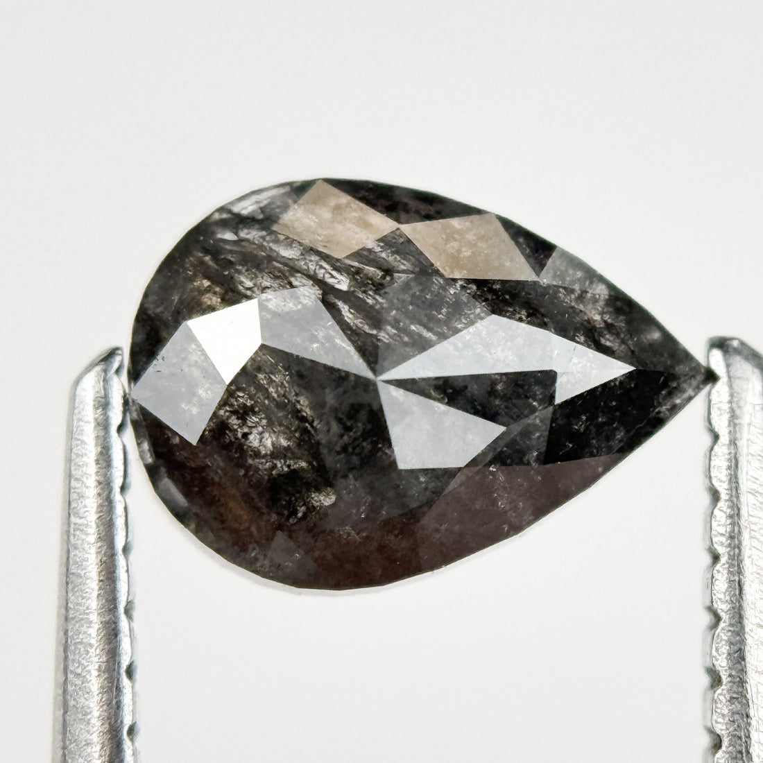 0.91 Ct Pear Rose Cut Grey Natural Salt and Pepper Diamond