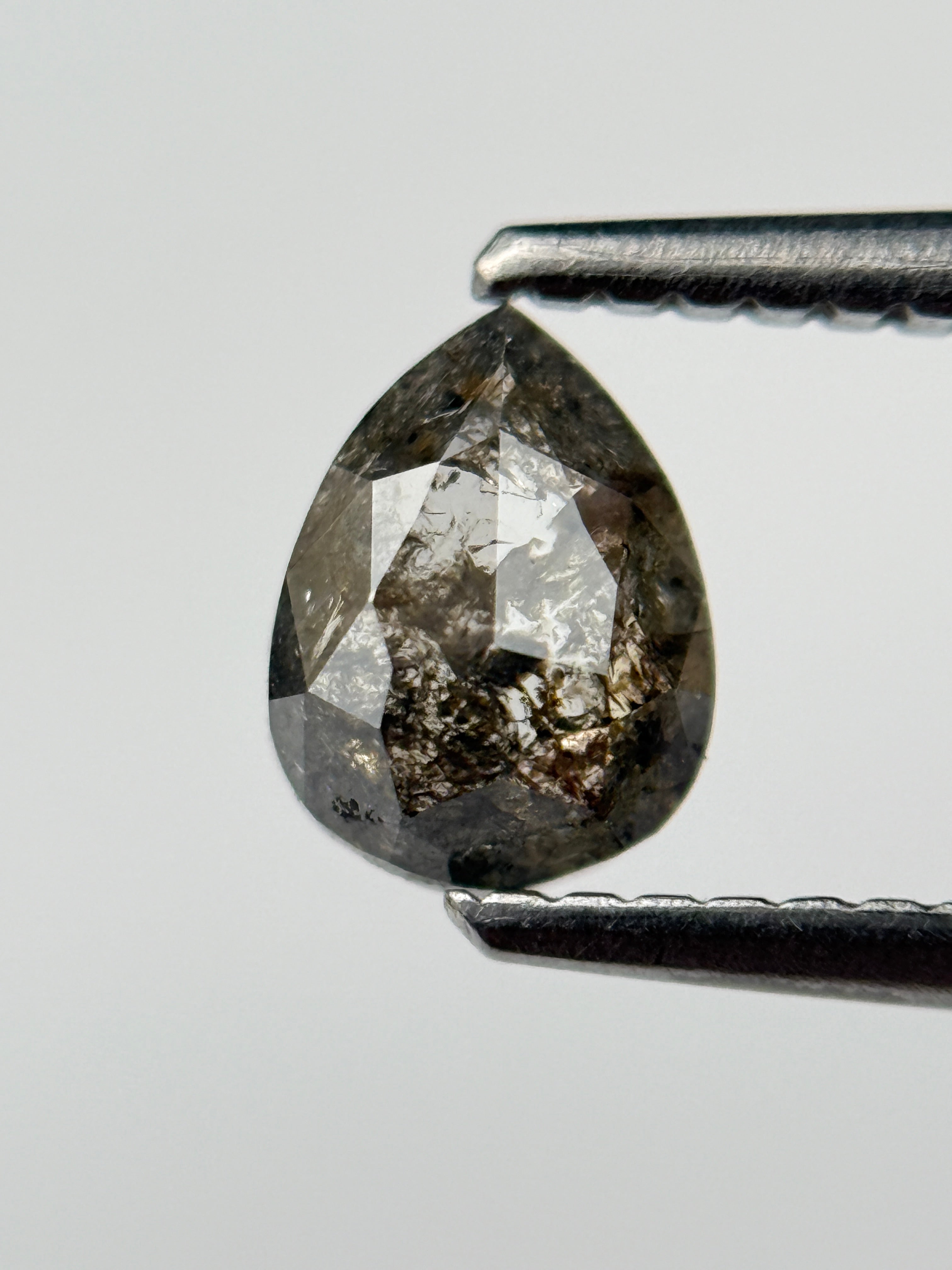 0.60 Ct Pear Rose Cut Grey Natural Salt and Pepper Diamond