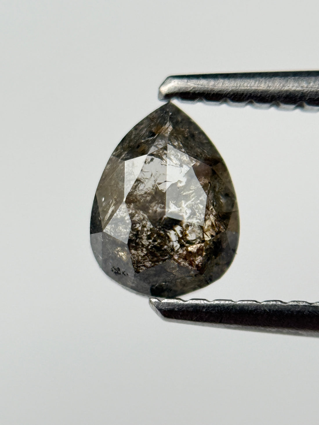 0.60 Ct Pear Rose Cut Grey Natural Salt and Pepper Diamond