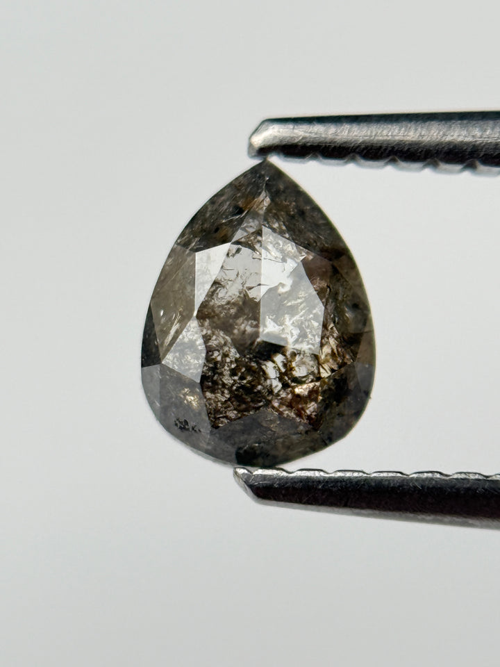 0.60 Ct Pear Rose Cut Grey Natural Salt and Pepper Diamond