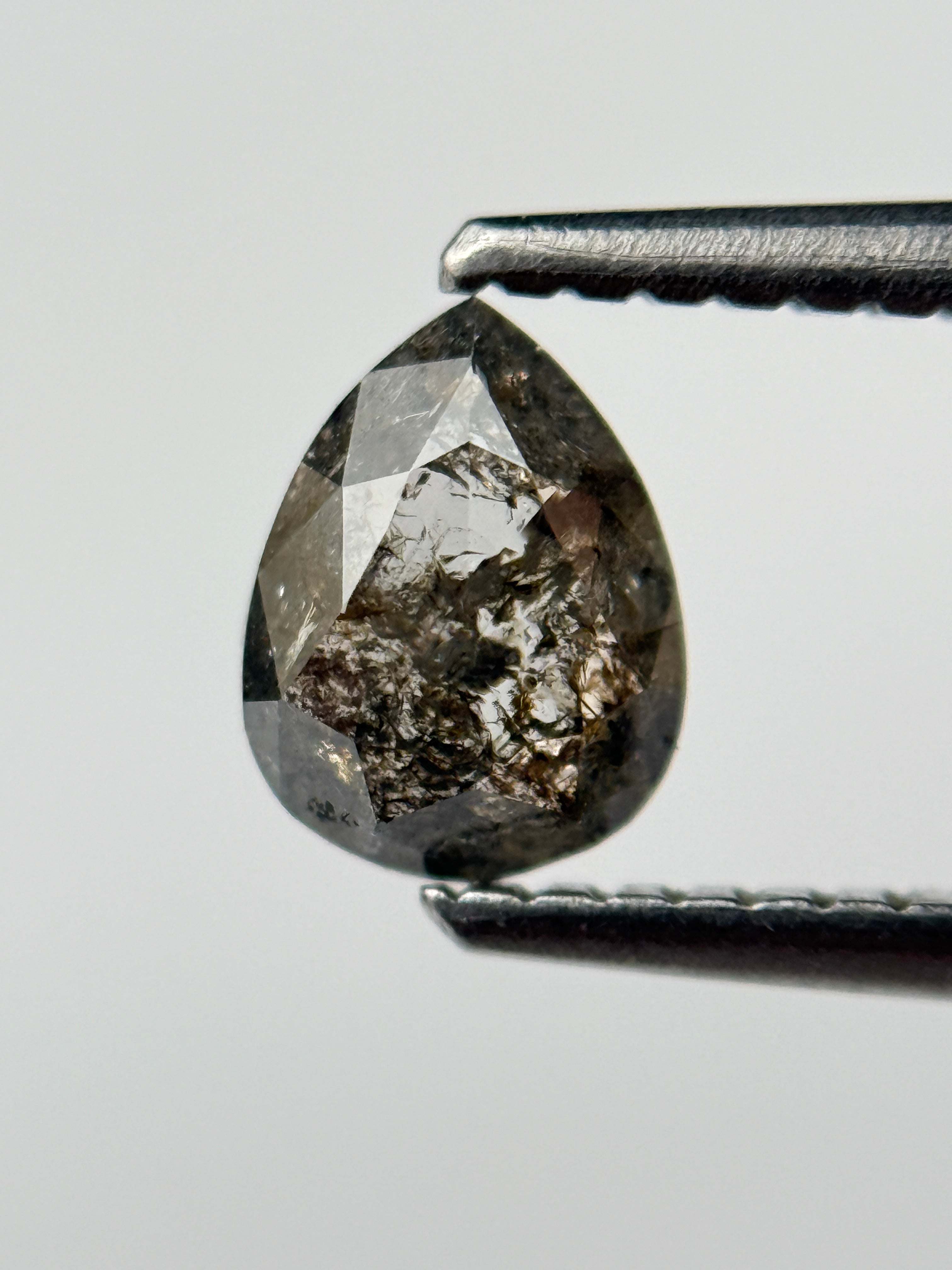 0.60 Ct Pear Rose Cut Grey Natural Salt and Pepper Diamond