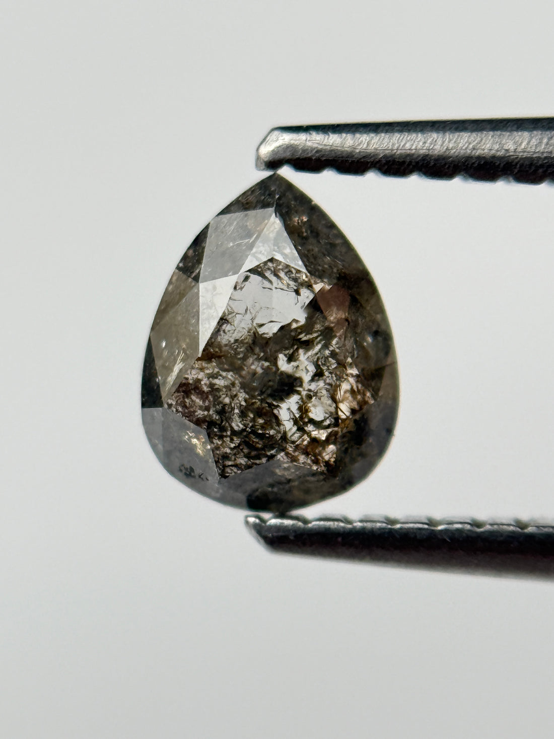 0.60 Ct Pear Rose Cut Grey Natural Salt and Pepper Diamond