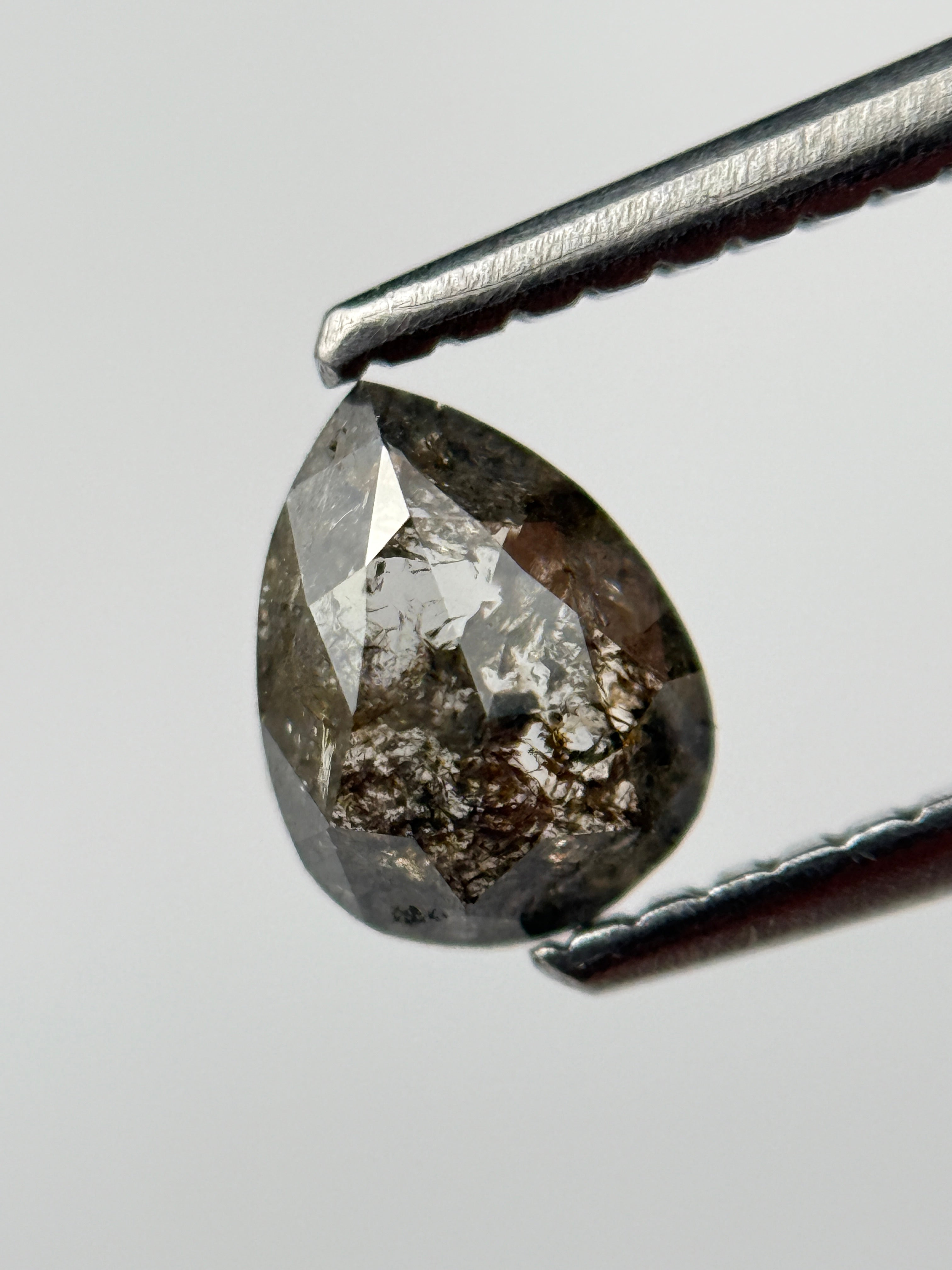 0.60 Ct Pear Rose Cut Grey Natural Salt and Pepper Diamond