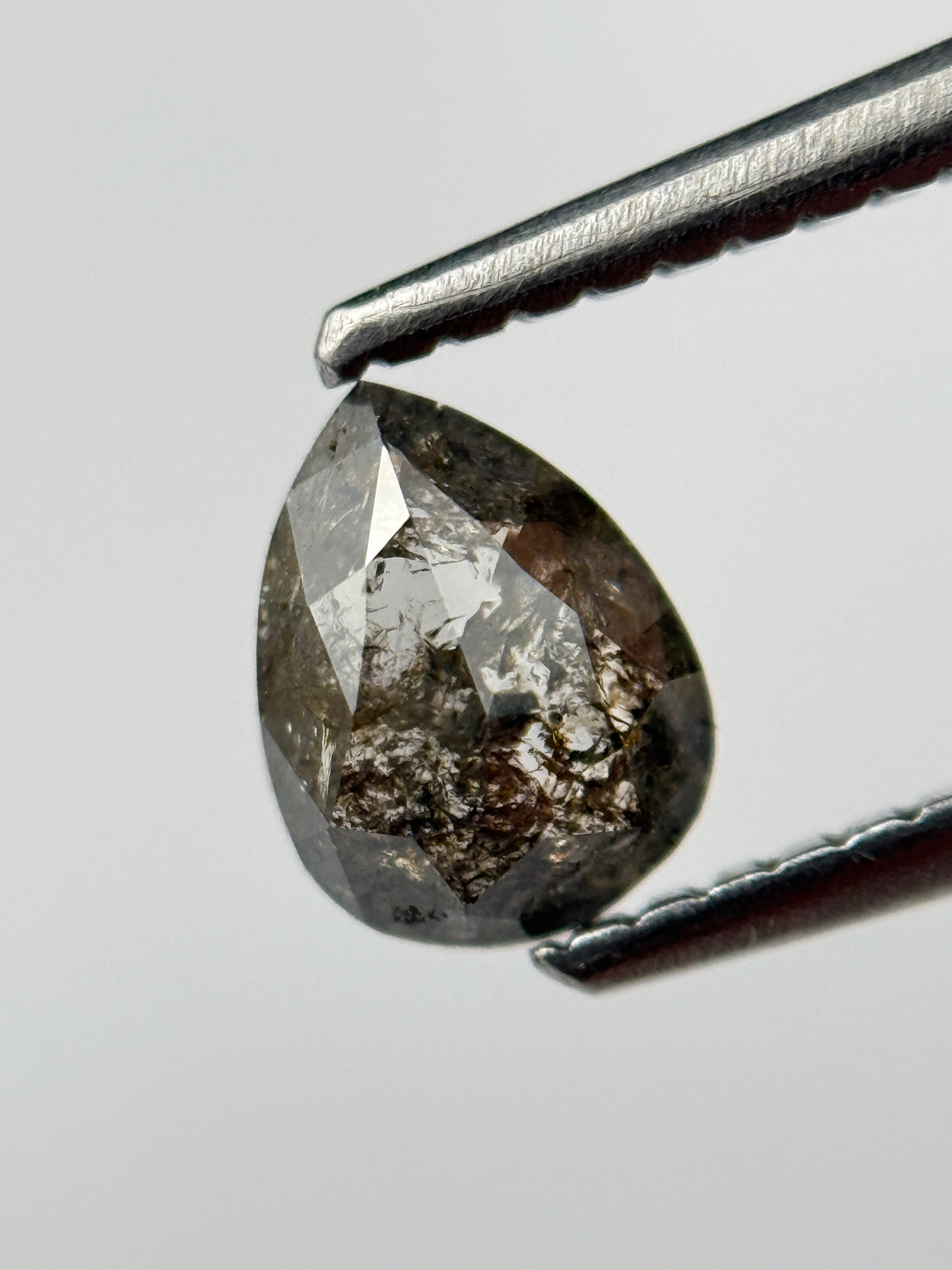 0.60 Ct Pear Rose Cut Grey Natural Salt and Pepper Diamond