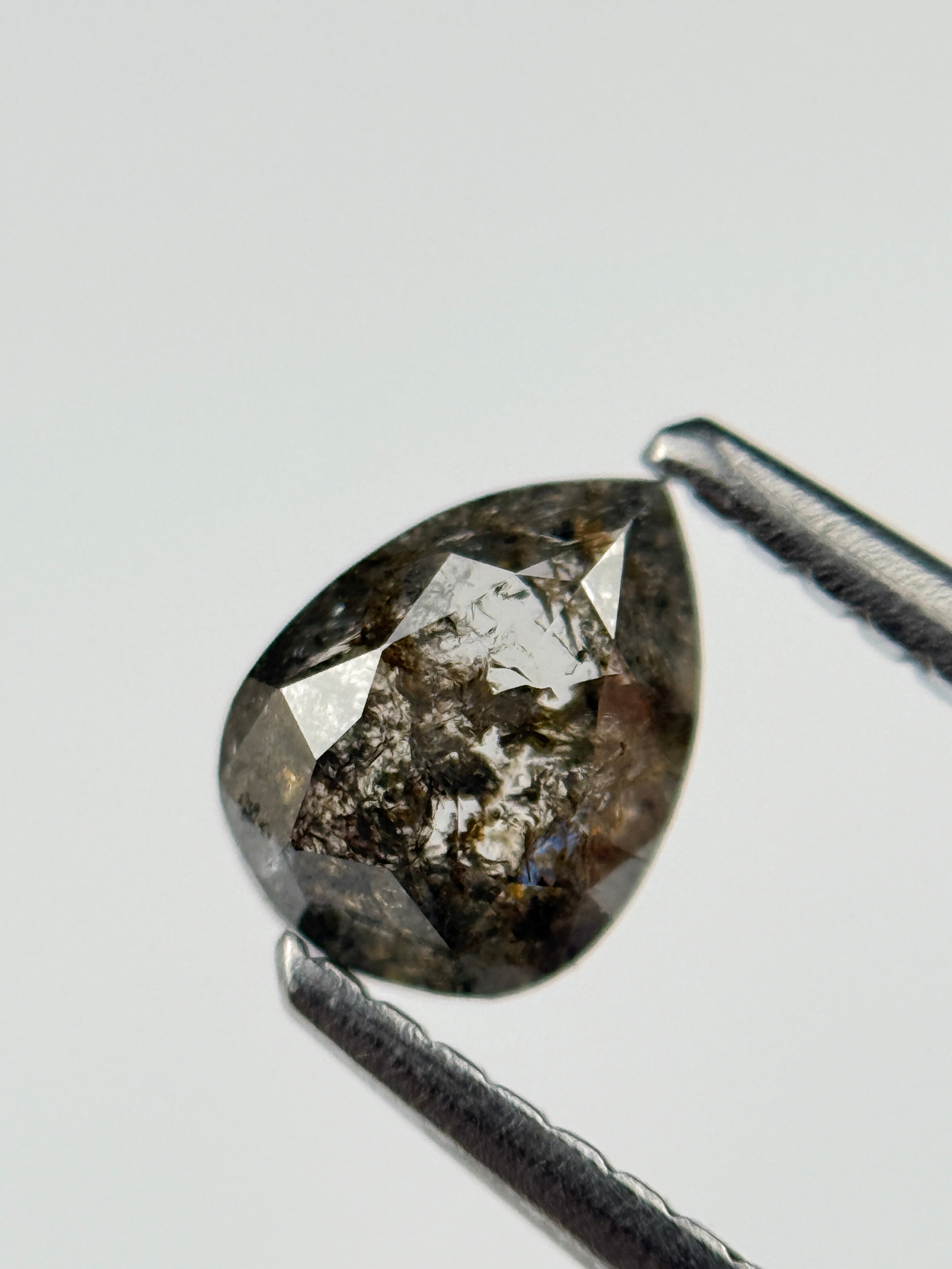0.60 Ct Pear Rose Cut Grey Natural Salt and Pepper Diamond