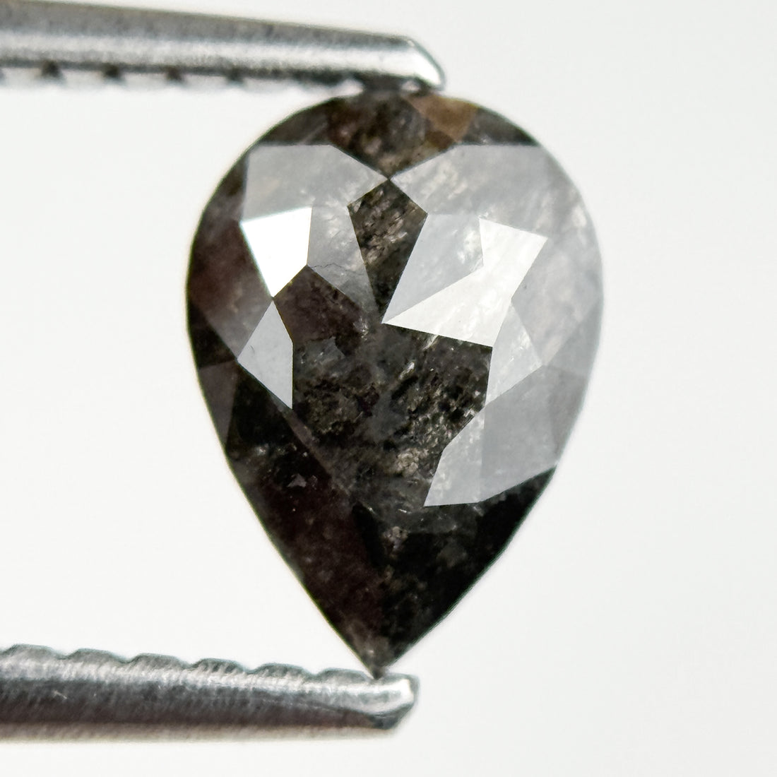 0.91 Ct Pear Rose Cut Grey Natural Salt and Pepper Diamond