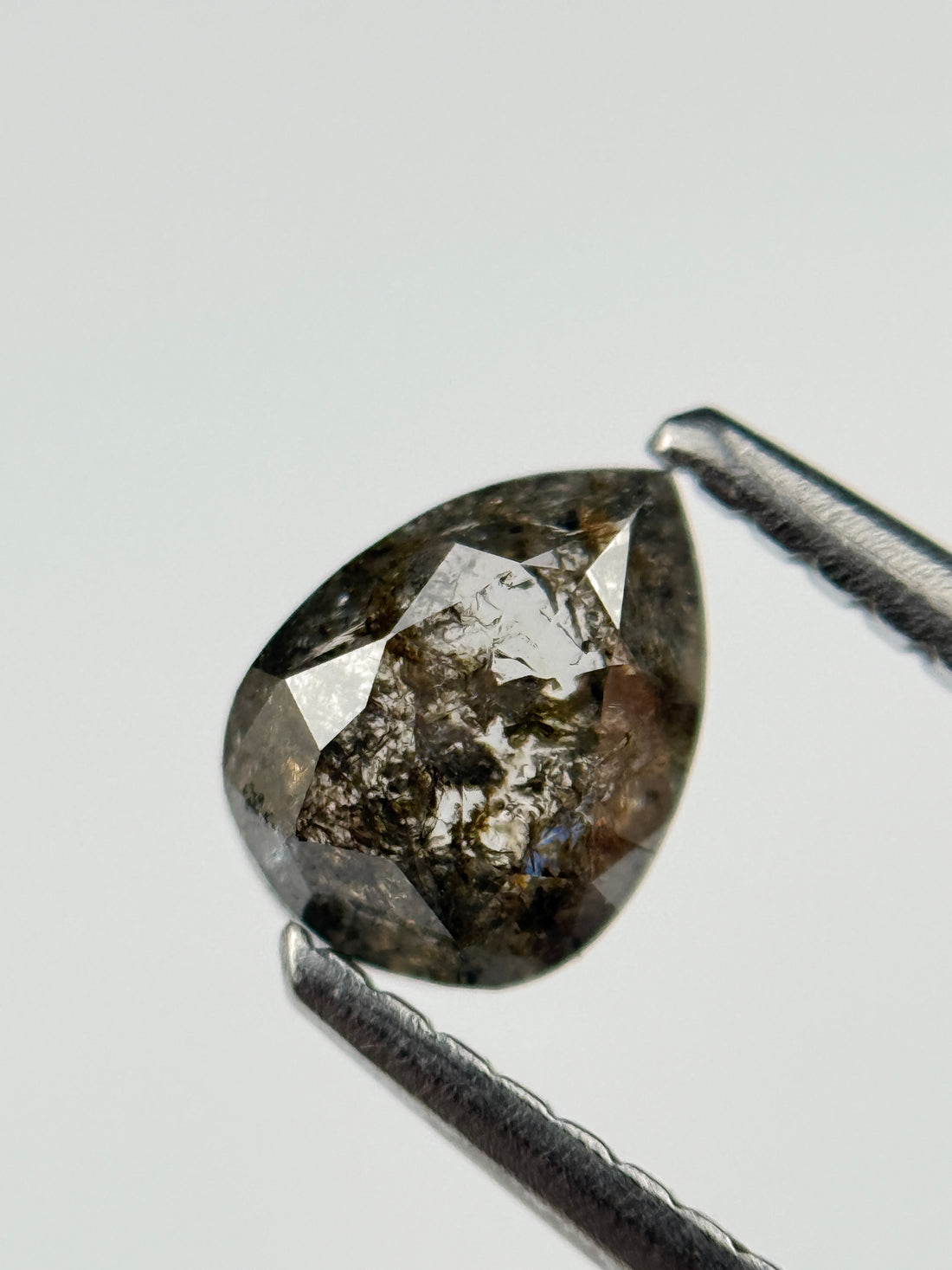 0.60 Ct Pear Rose Cut Grey Natural Salt and Pepper Diamond