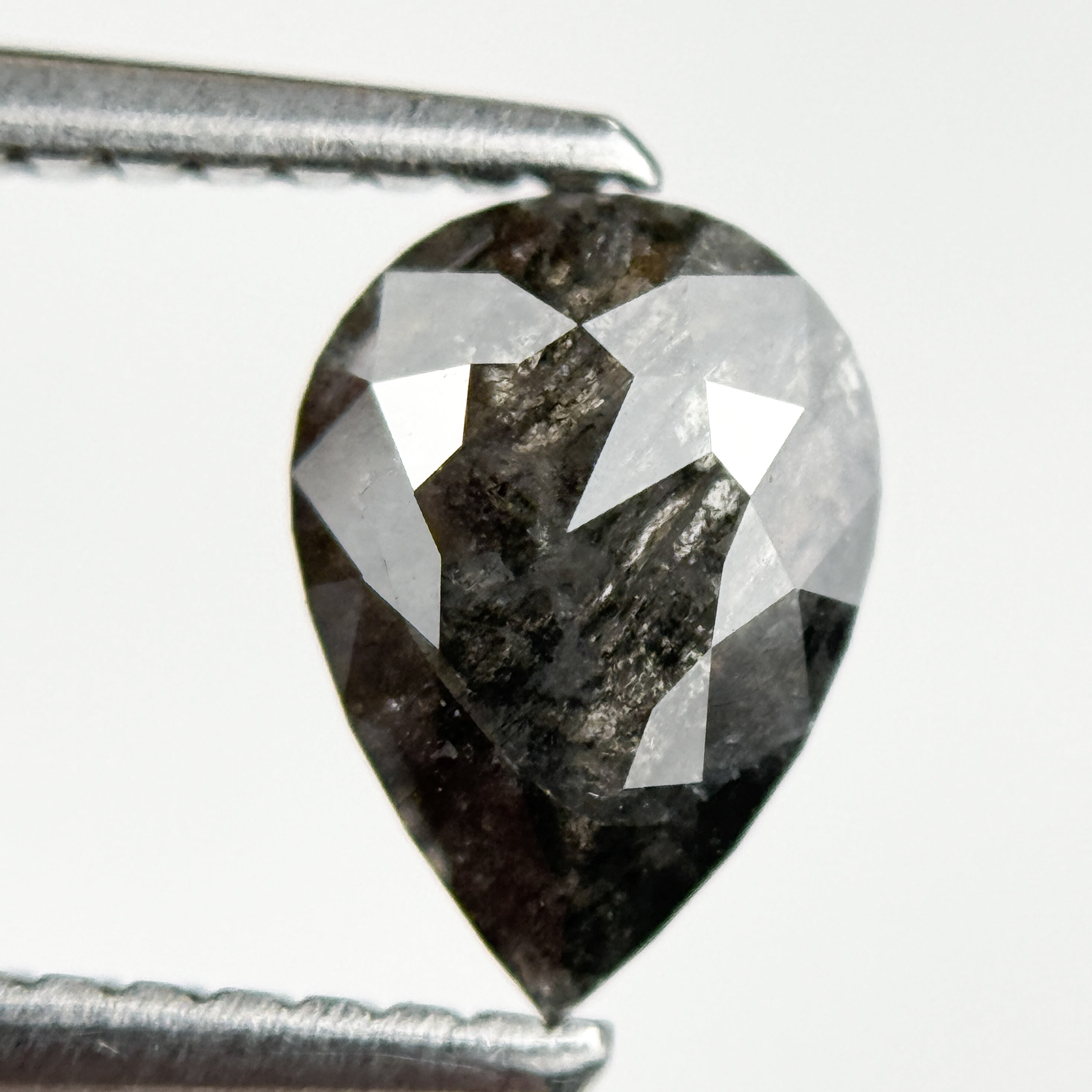 0.91 Ct Pear Rose Cut Grey Natural Salt and Pepper Diamond
