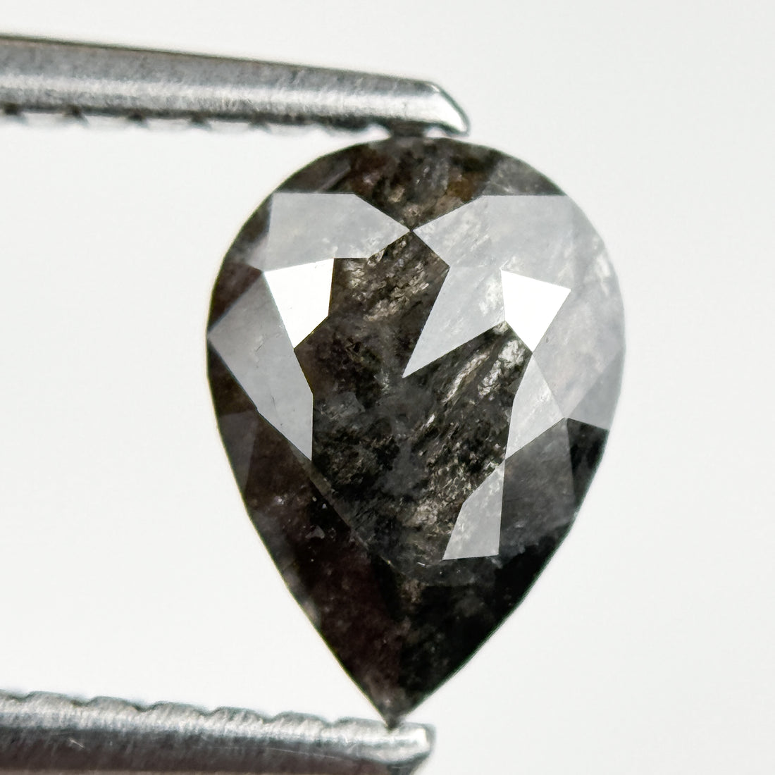 0.91 Ct Pear Rose Cut Grey Natural Salt and Pepper Diamond