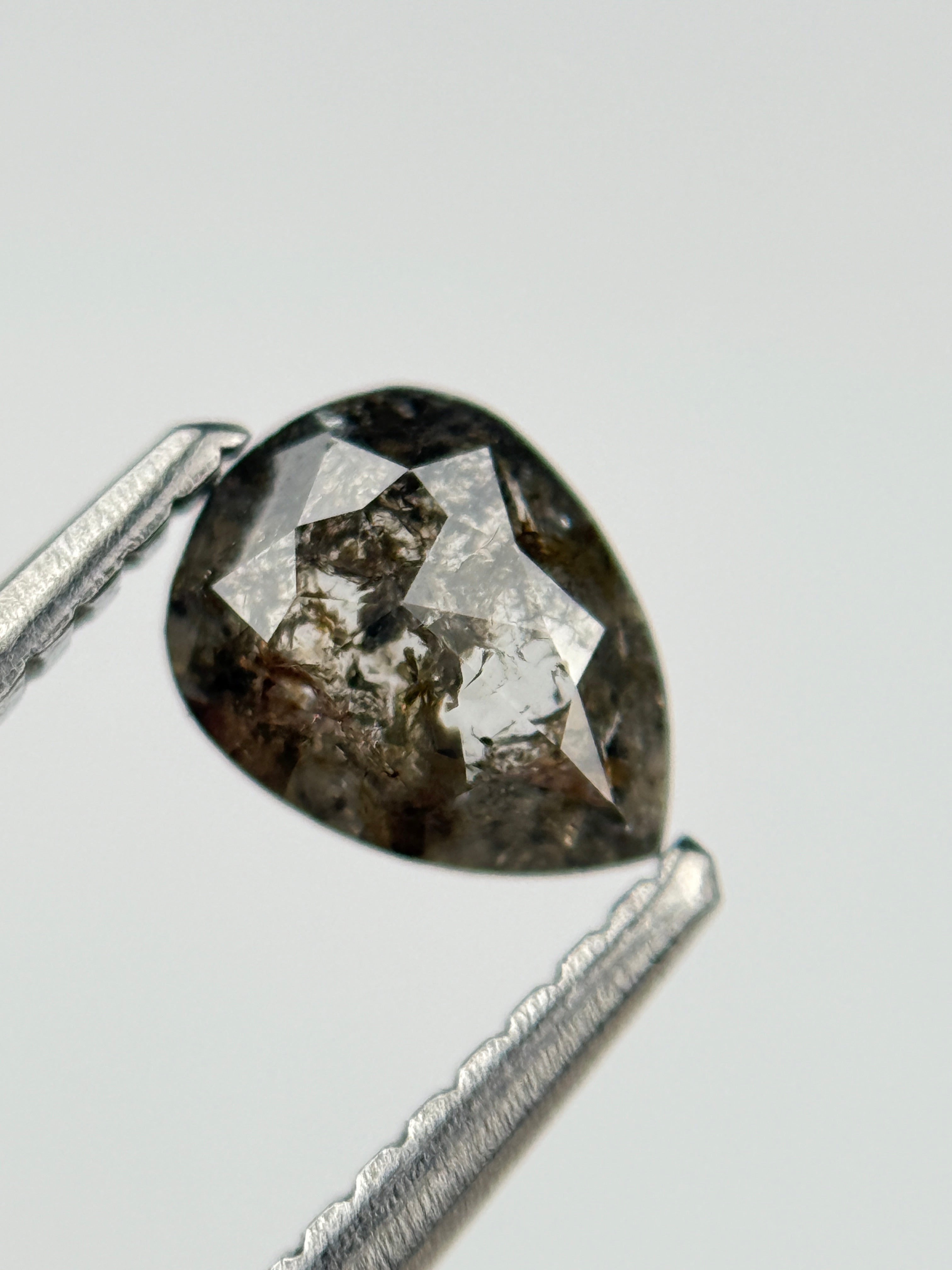 0.60 Ct Pear Rose Cut Grey Natural Salt and Pepper Diamond