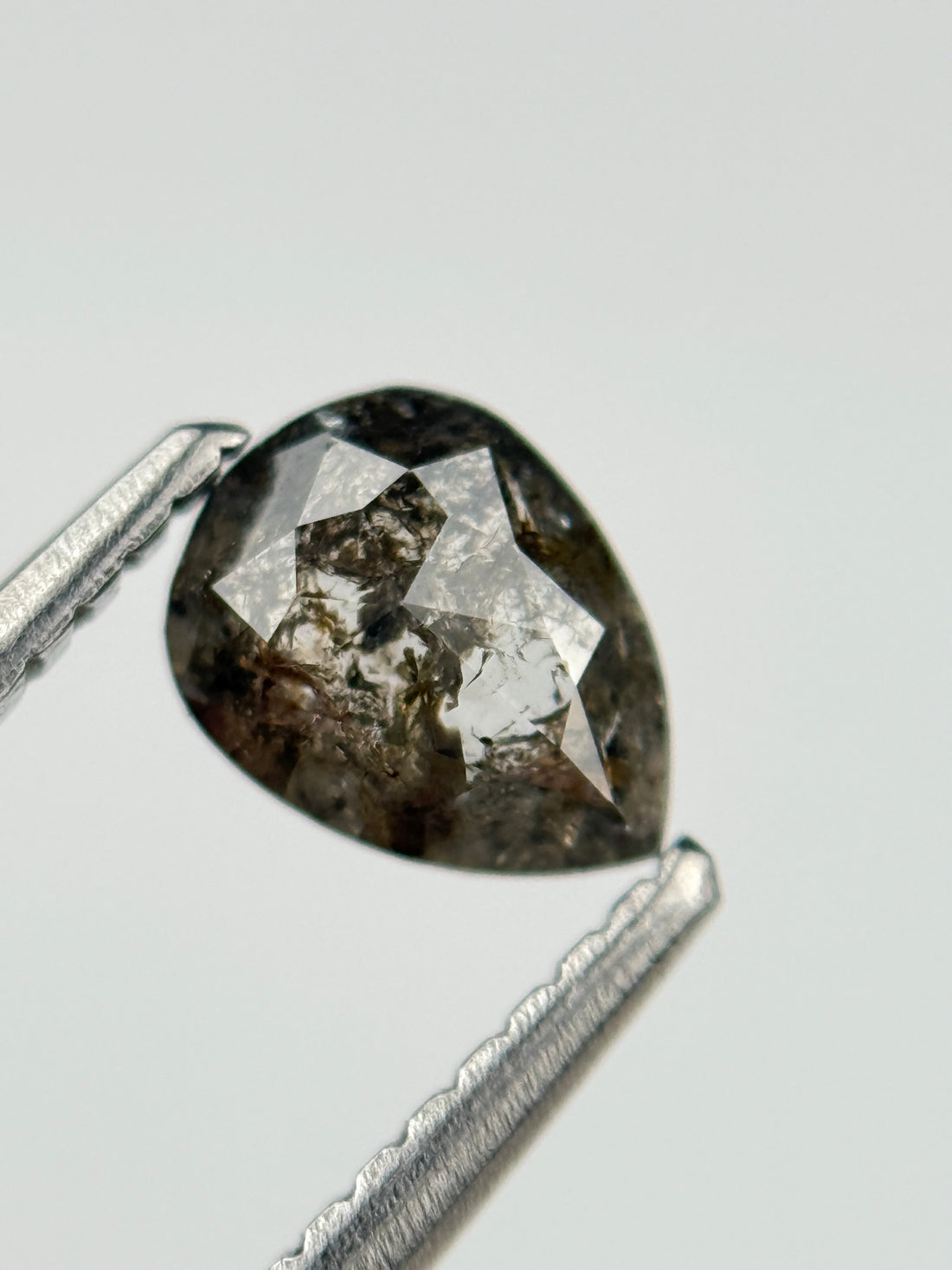 0.60 Ct Pear Rose Cut Grey Natural Salt and Pepper Diamond