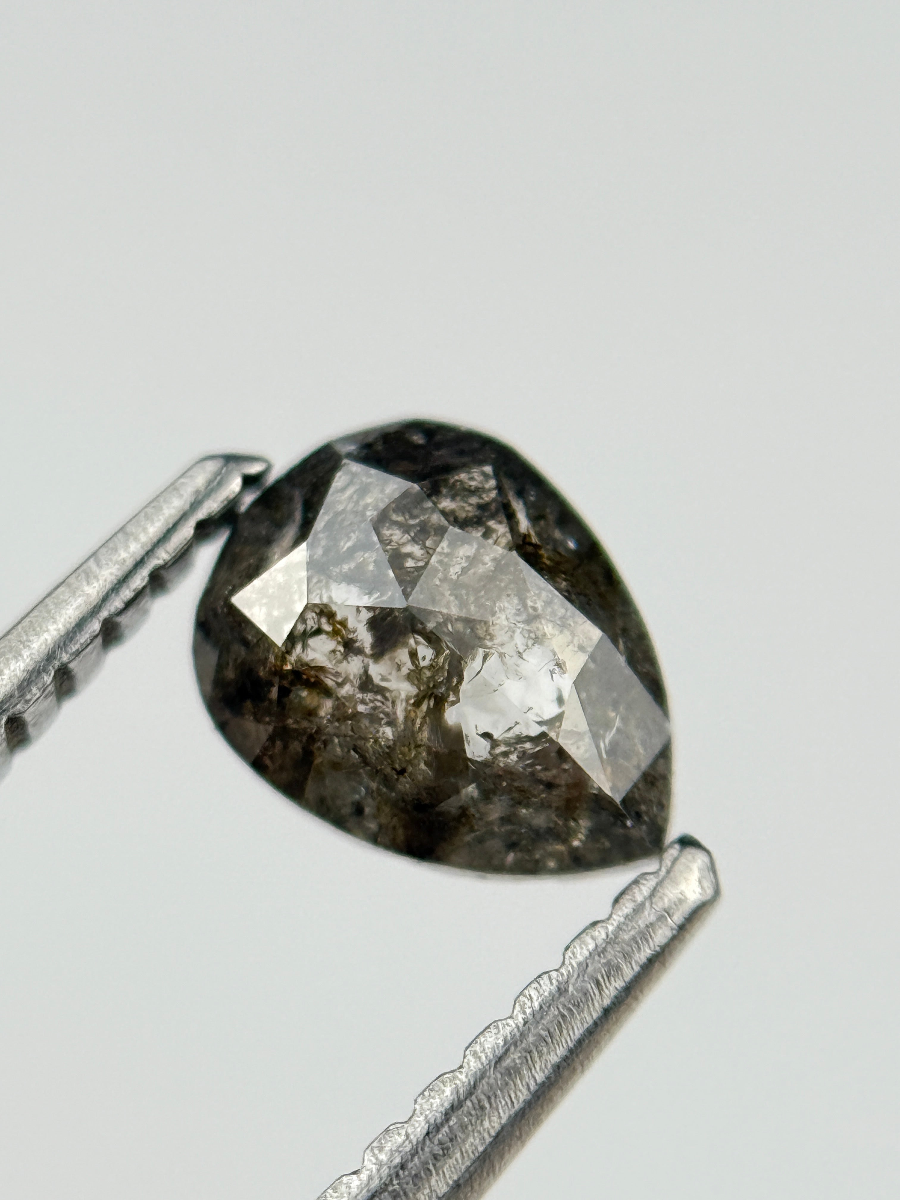 0.60 Ct Pear Rose Cut Grey Natural Salt and Pepper Diamond