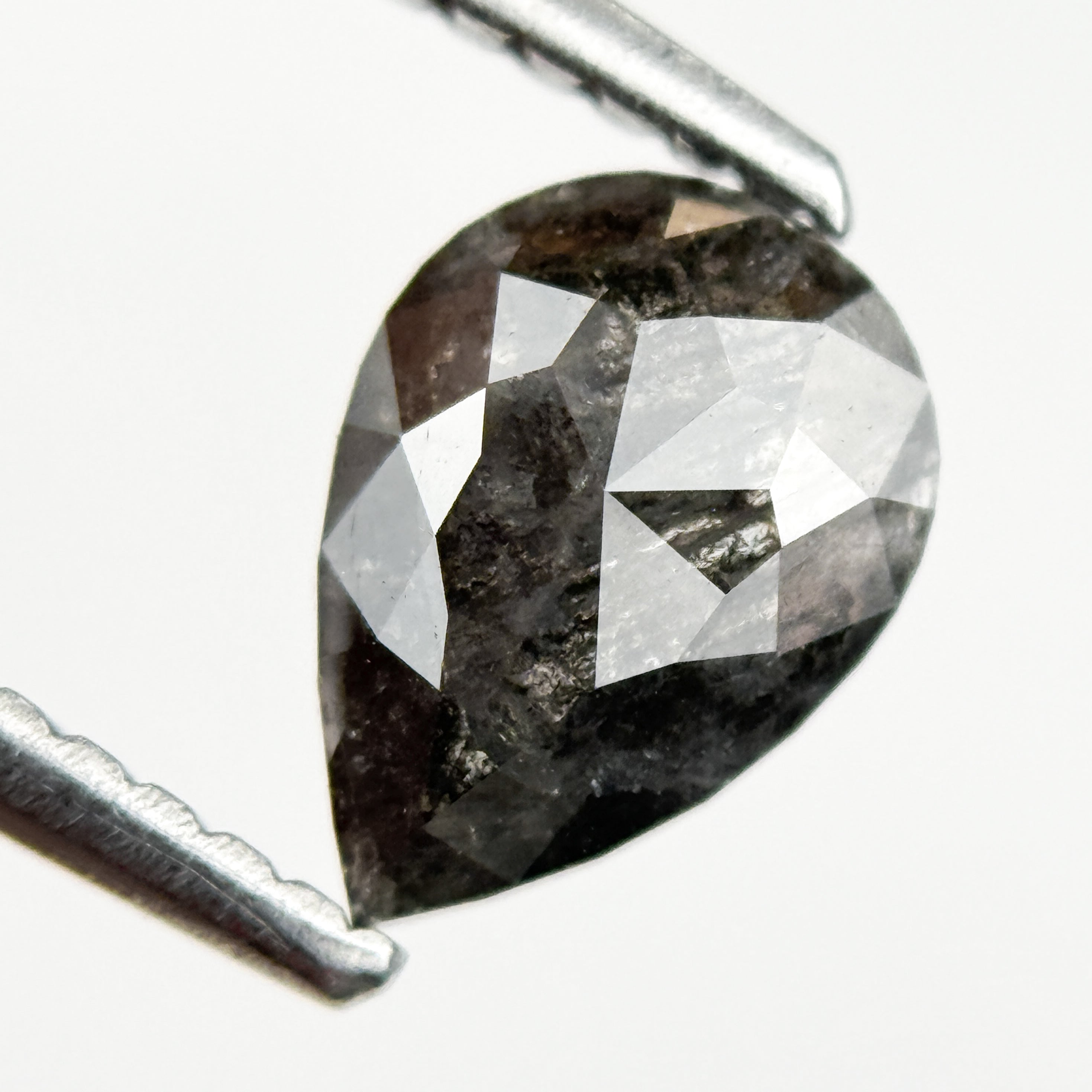 0.91 Ct Pear Rose Cut Grey Natural Salt and Pepper Diamond