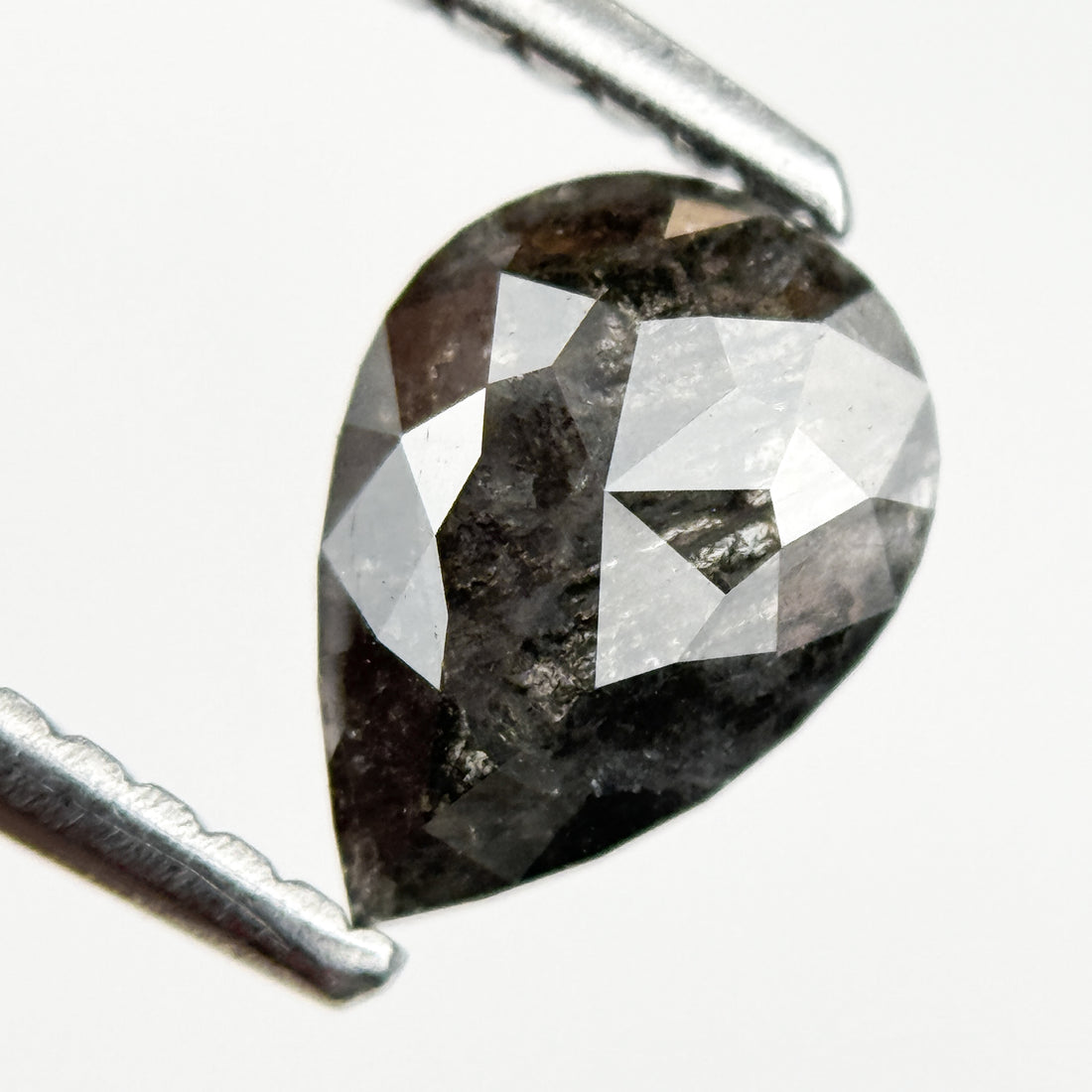 0.91 Ct Pear Rose Cut Grey Natural Salt and Pepper Diamond