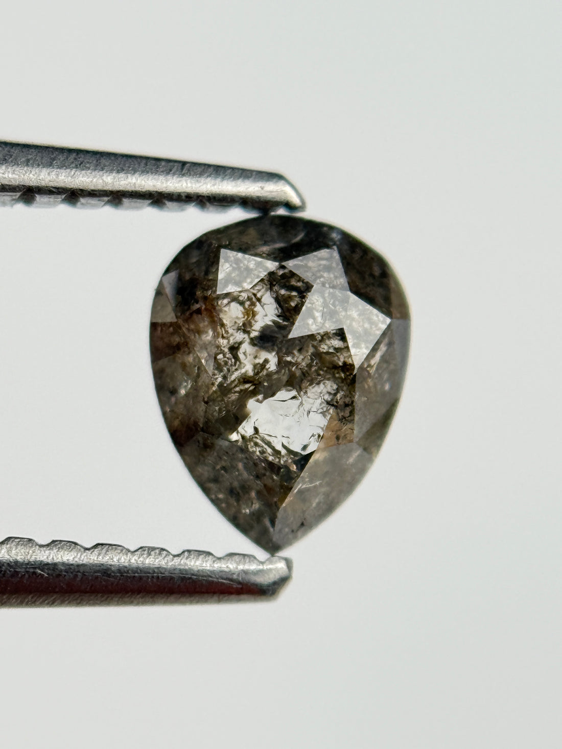 0.60 Ct Pear Rose Cut Grey Natural Salt and Pepper Diamond