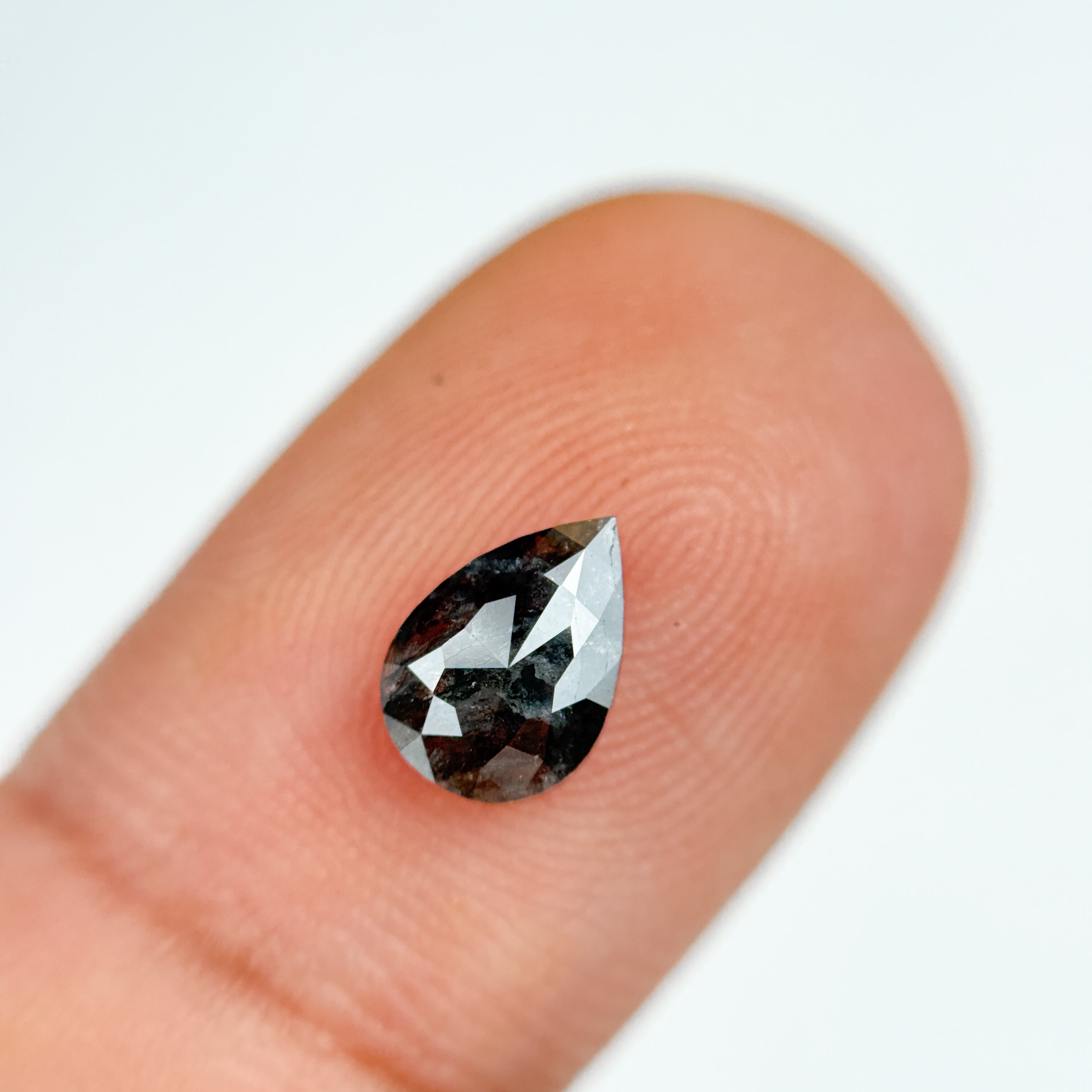 0.91 Ct Pear Rose Cut Grey Natural Salt and Pepper Diamond