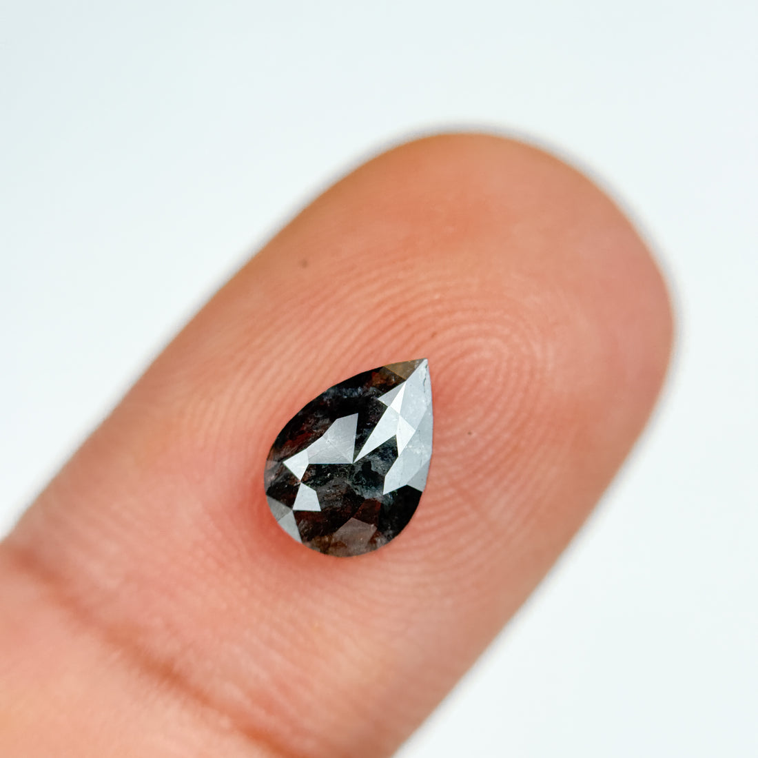 0.91 Ct Pear Rose Cut Grey Natural Salt and Pepper Diamond