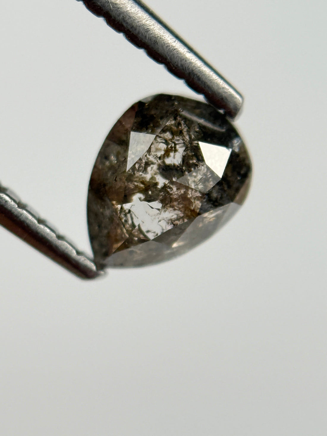 0.60 Ct Pear Rose Cut Grey Natural Salt and Pepper Diamond