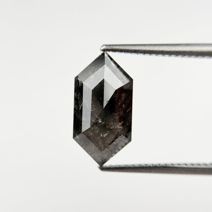 3.67 Ct Hexagon Rose Cut Grey Natural Salt and Pepper Diamond