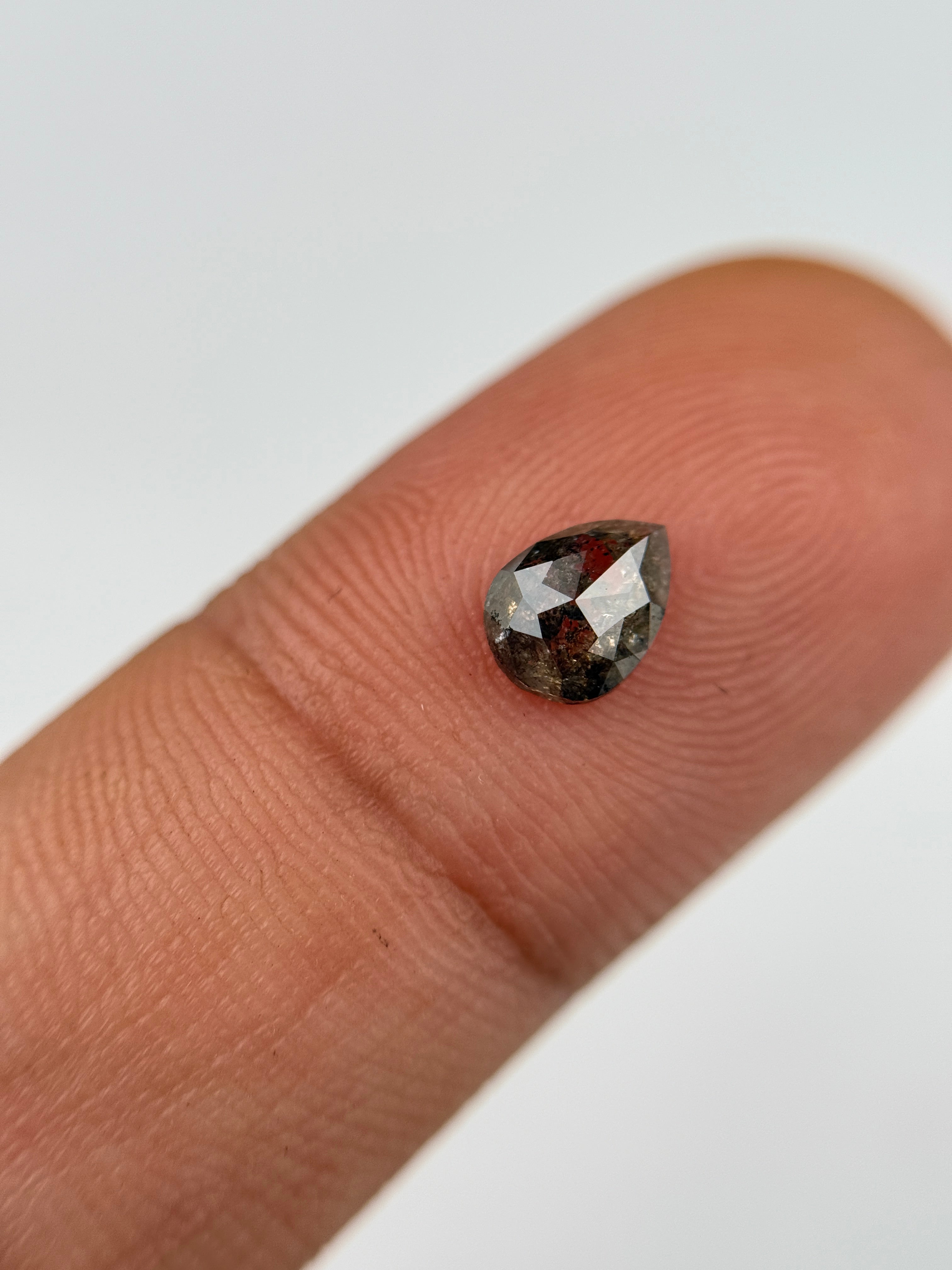 0.60 Ct Pear Rose Cut Grey Natural Salt and Pepper Diamond