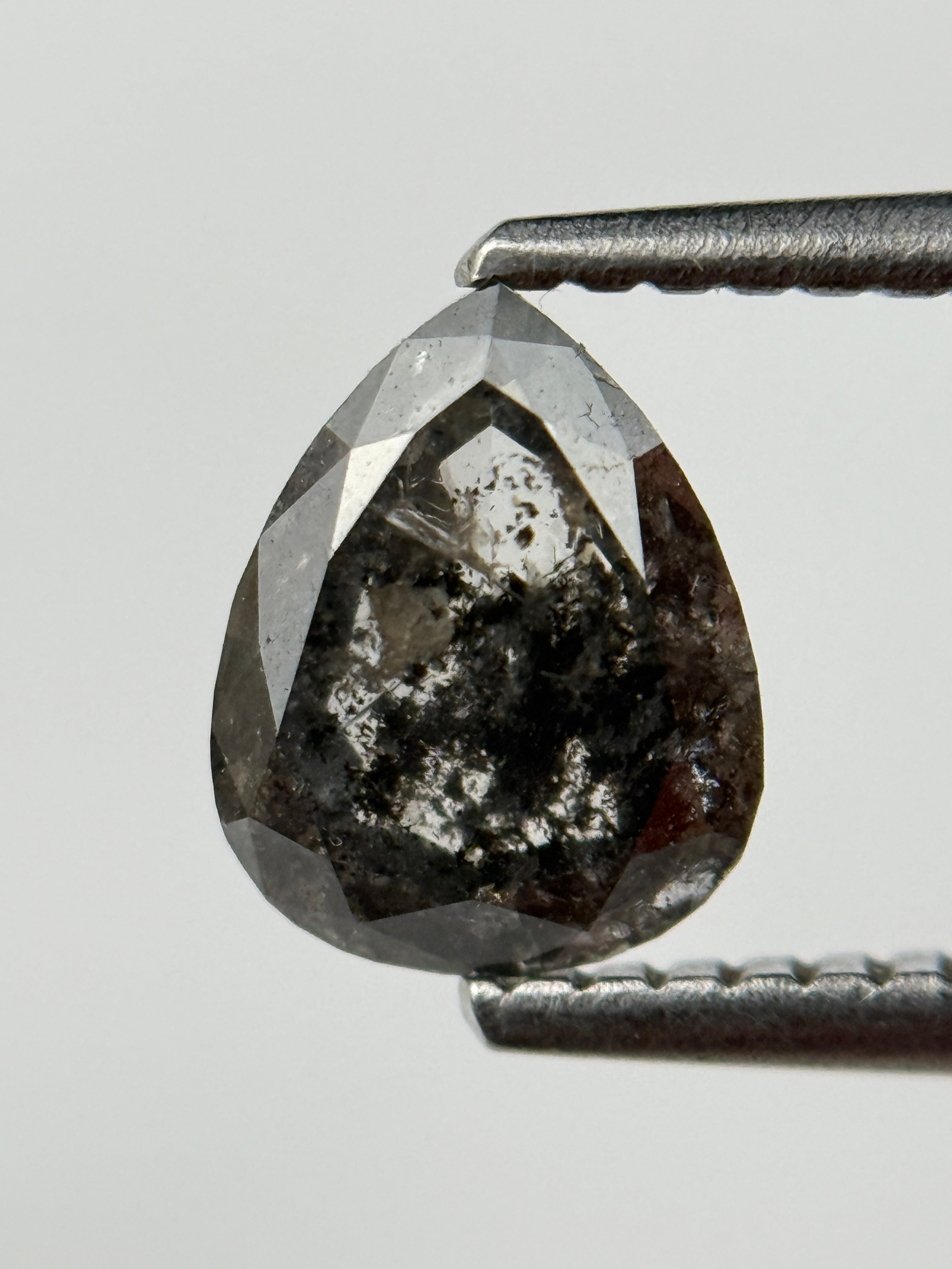 1.30 Ct Pear Rose Cut Grey Natural Salt and Pepper Diamond