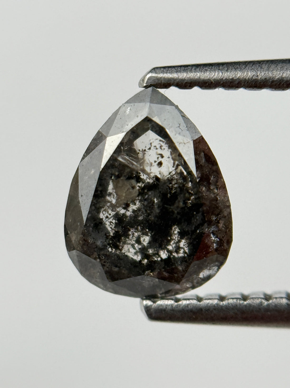 1.30 Ct Pear Rose Cut Grey Natural Salt and Pepper Diamond