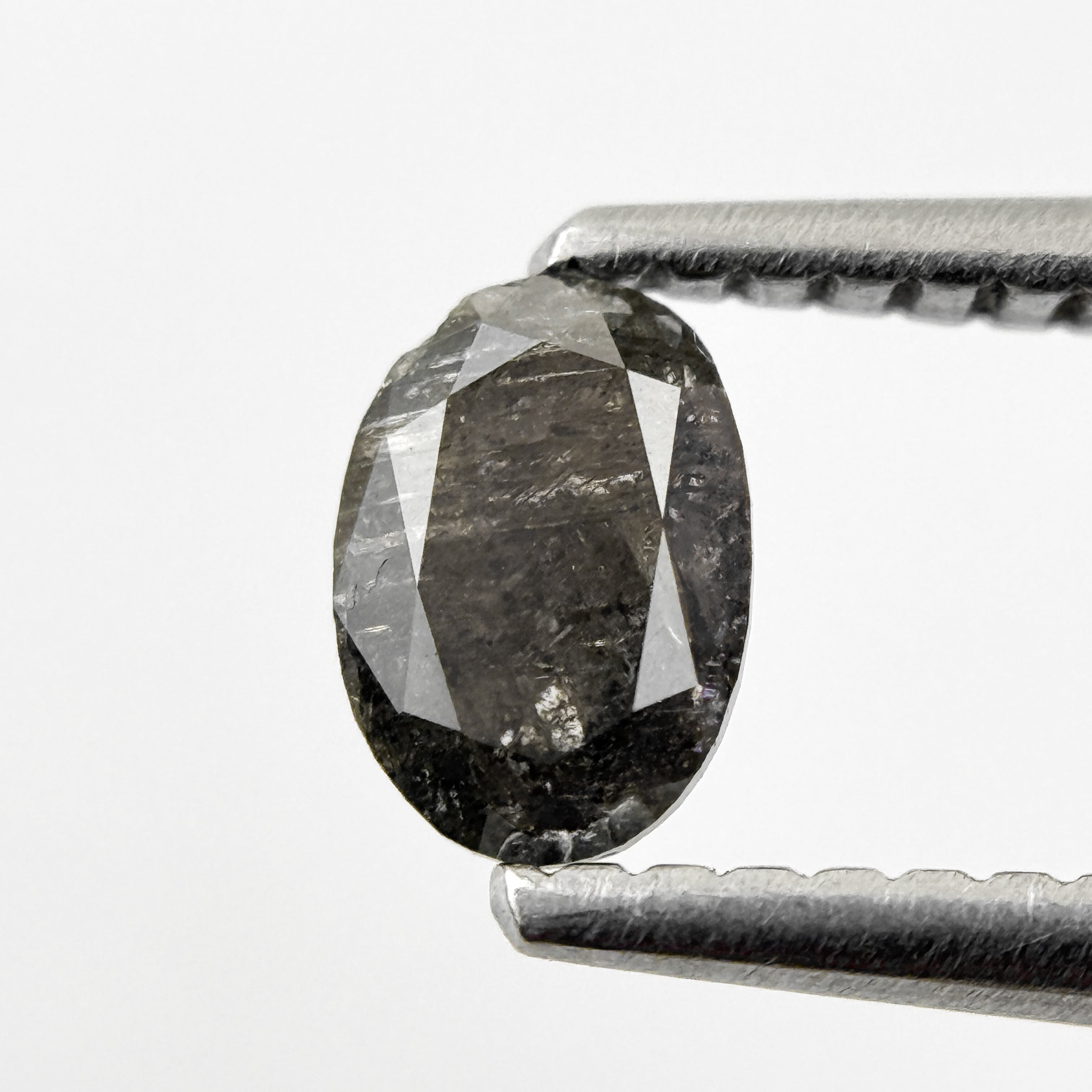 0.44 Ct Oval Rose Cut Black Natural Salt and Pepper Diamond