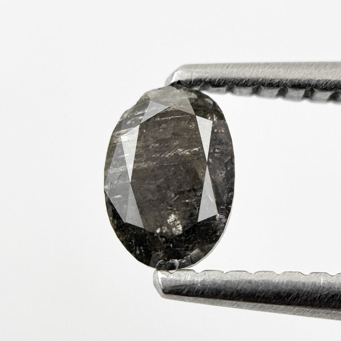 0.44 Ct Oval Rose Cut Black Natural Salt and Pepper Diamond