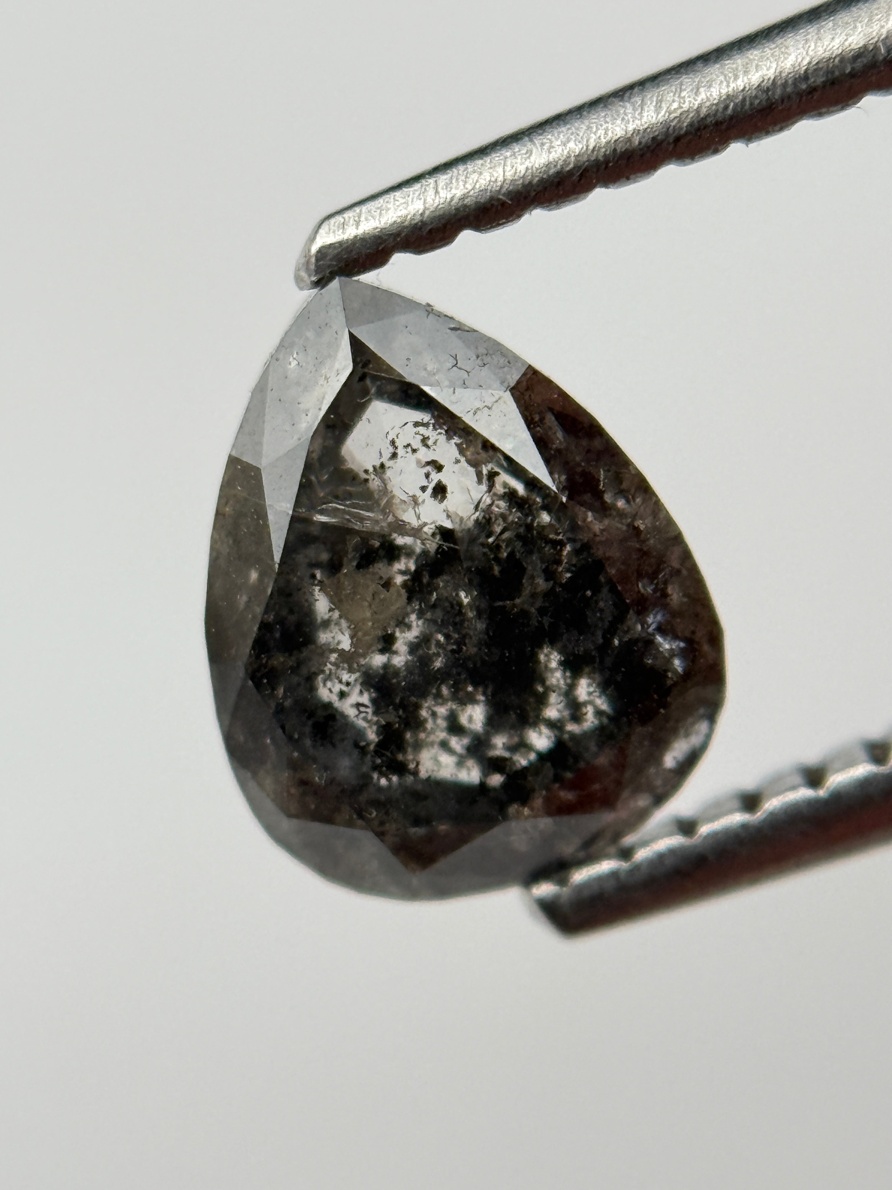 1.30 Ct Pear Rose Cut Grey Natural Salt and Pepper Diamond