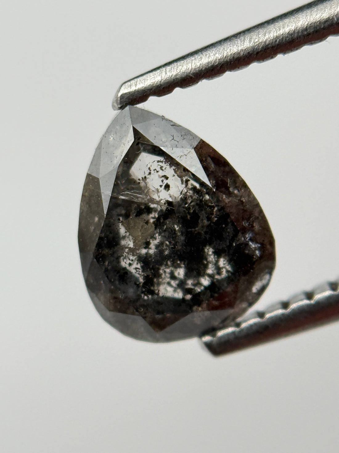 1.30 Ct Pear Rose Cut Grey Natural Salt and Pepper Diamond