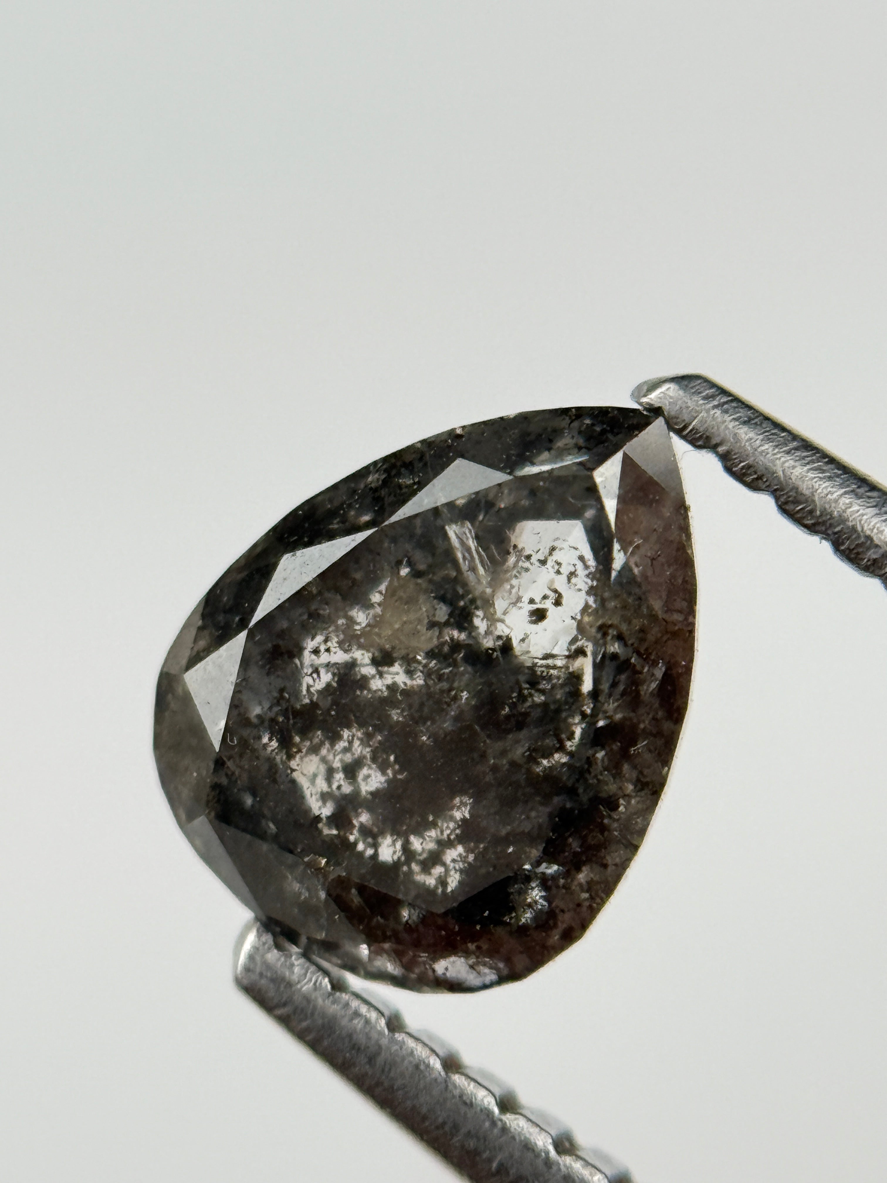 1.30 Ct Pear Rose Cut Grey Natural Salt and Pepper Diamond