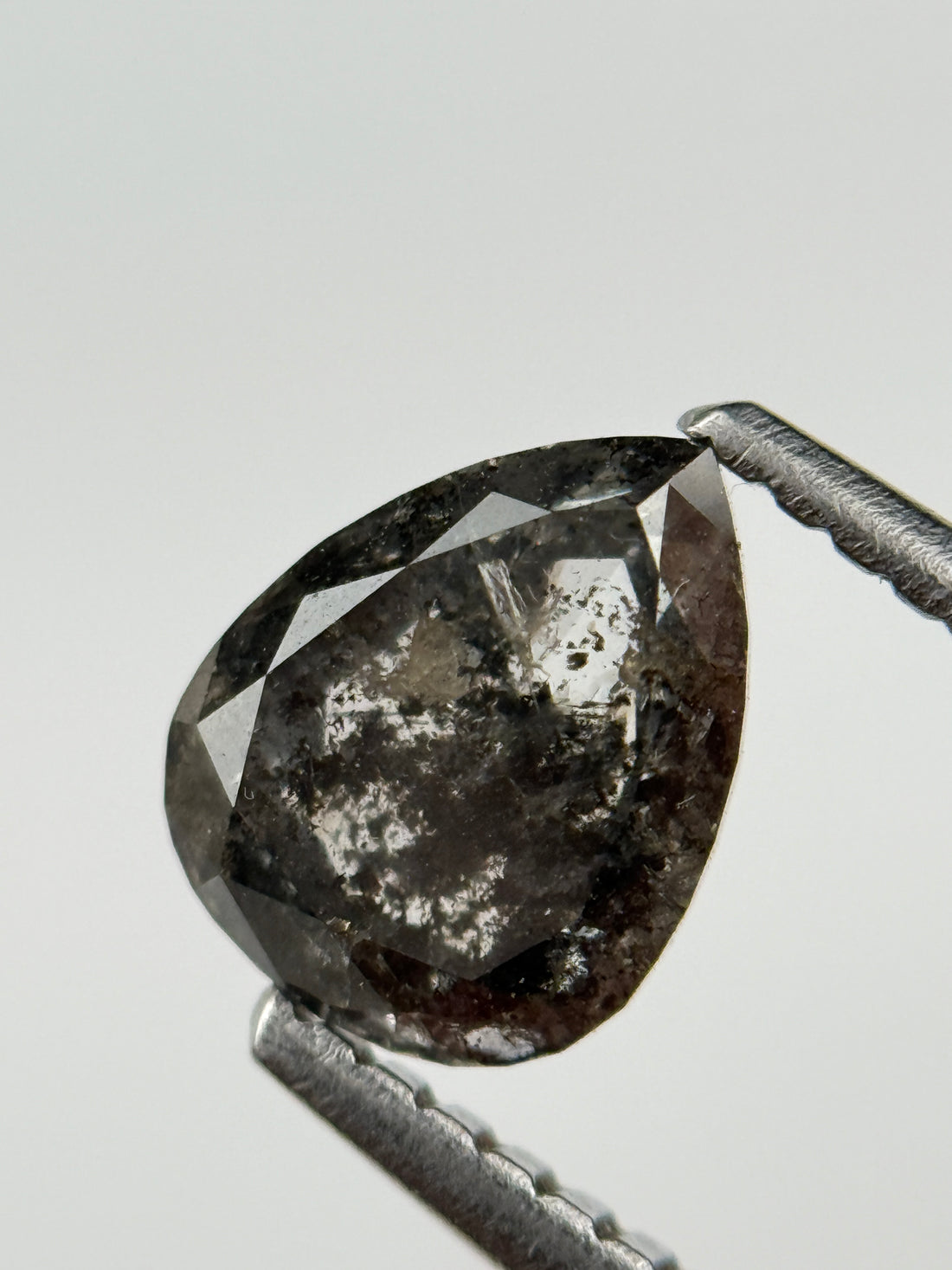 1.30 Ct Pear Rose Cut Grey Natural Salt and Pepper Diamond