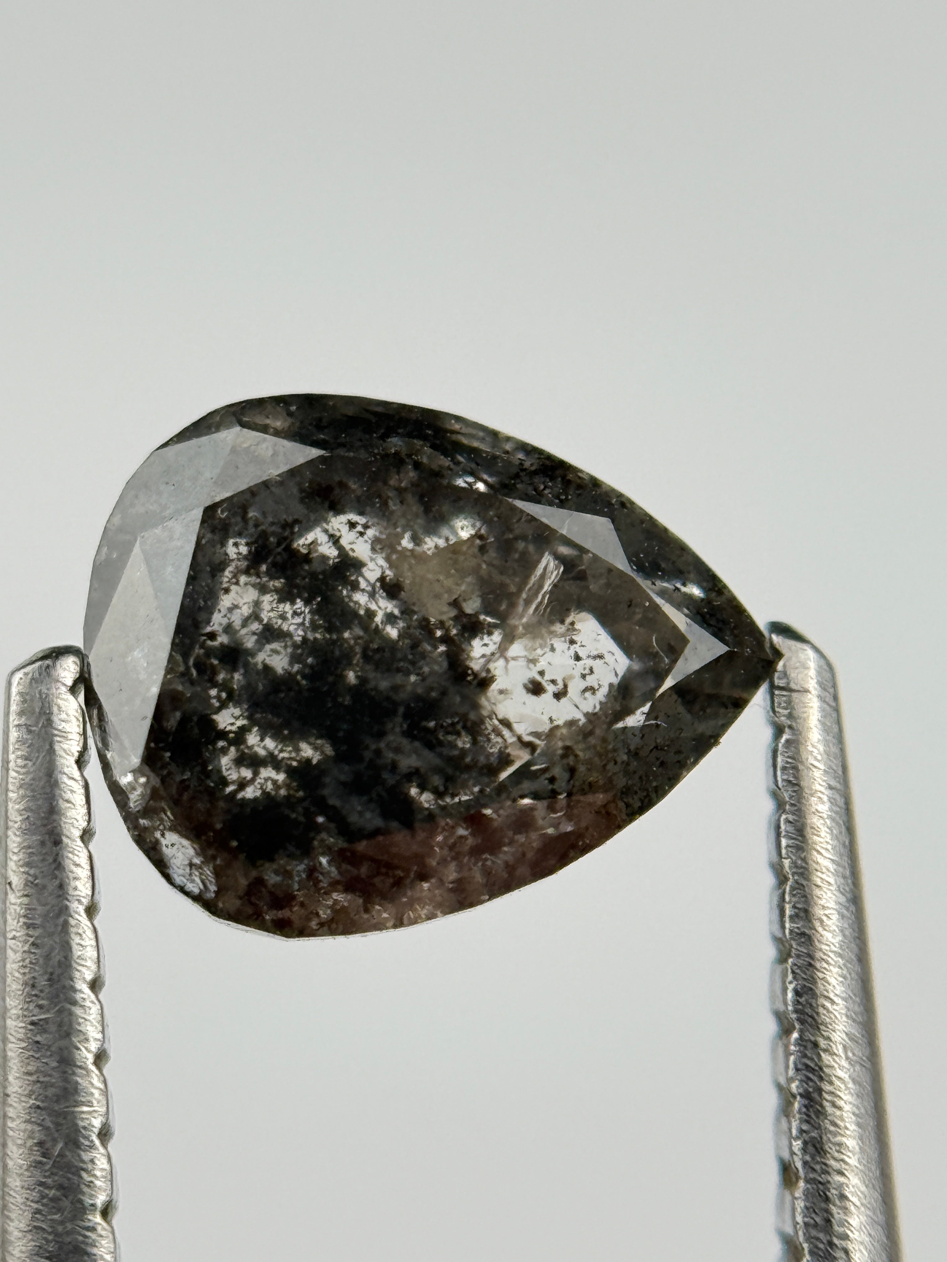 1.30 Ct Pear Rose Cut Grey Natural Salt and Pepper Diamond