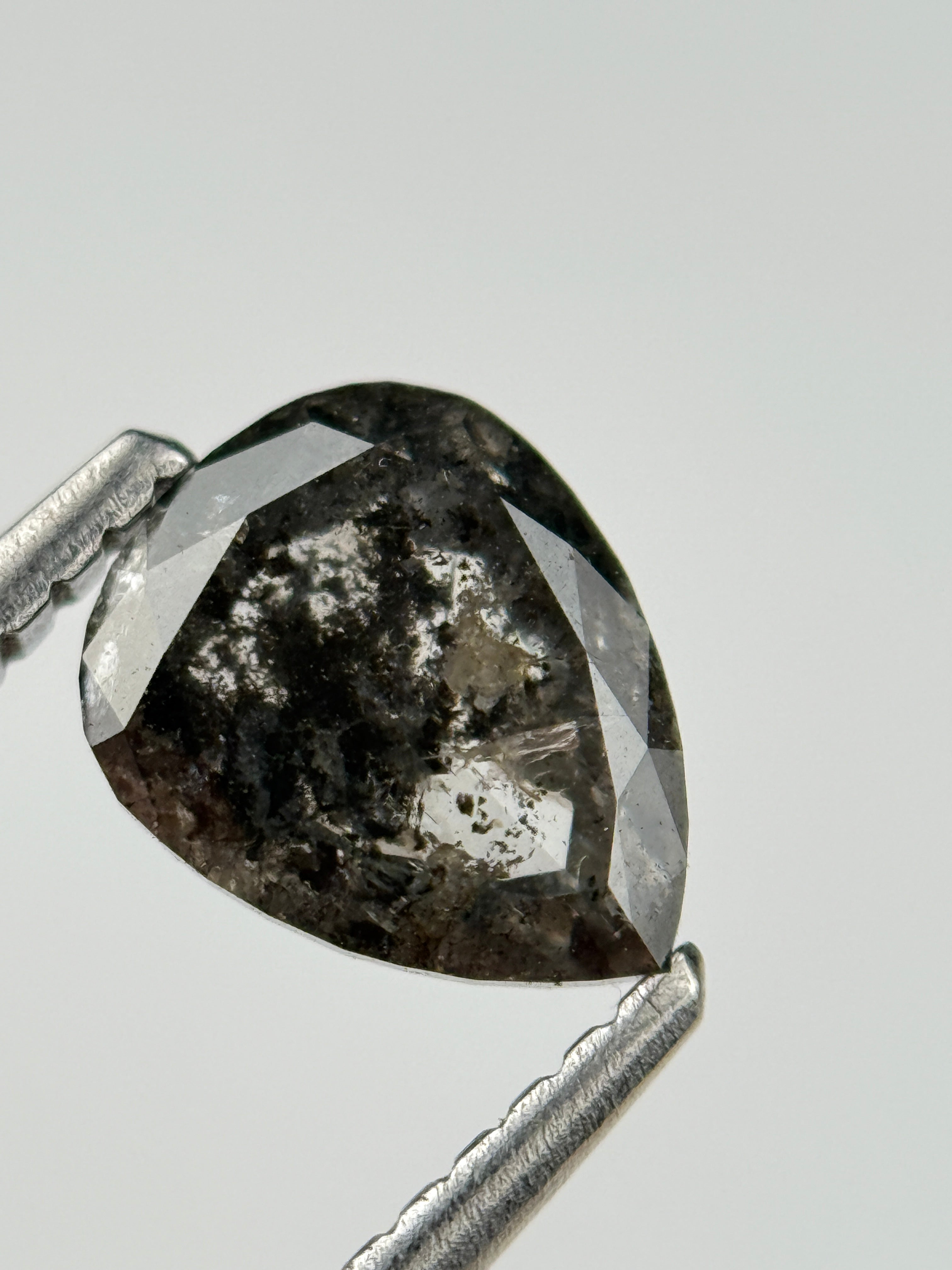 1.30 Ct Pear Rose Cut Grey Natural Salt and Pepper Diamond