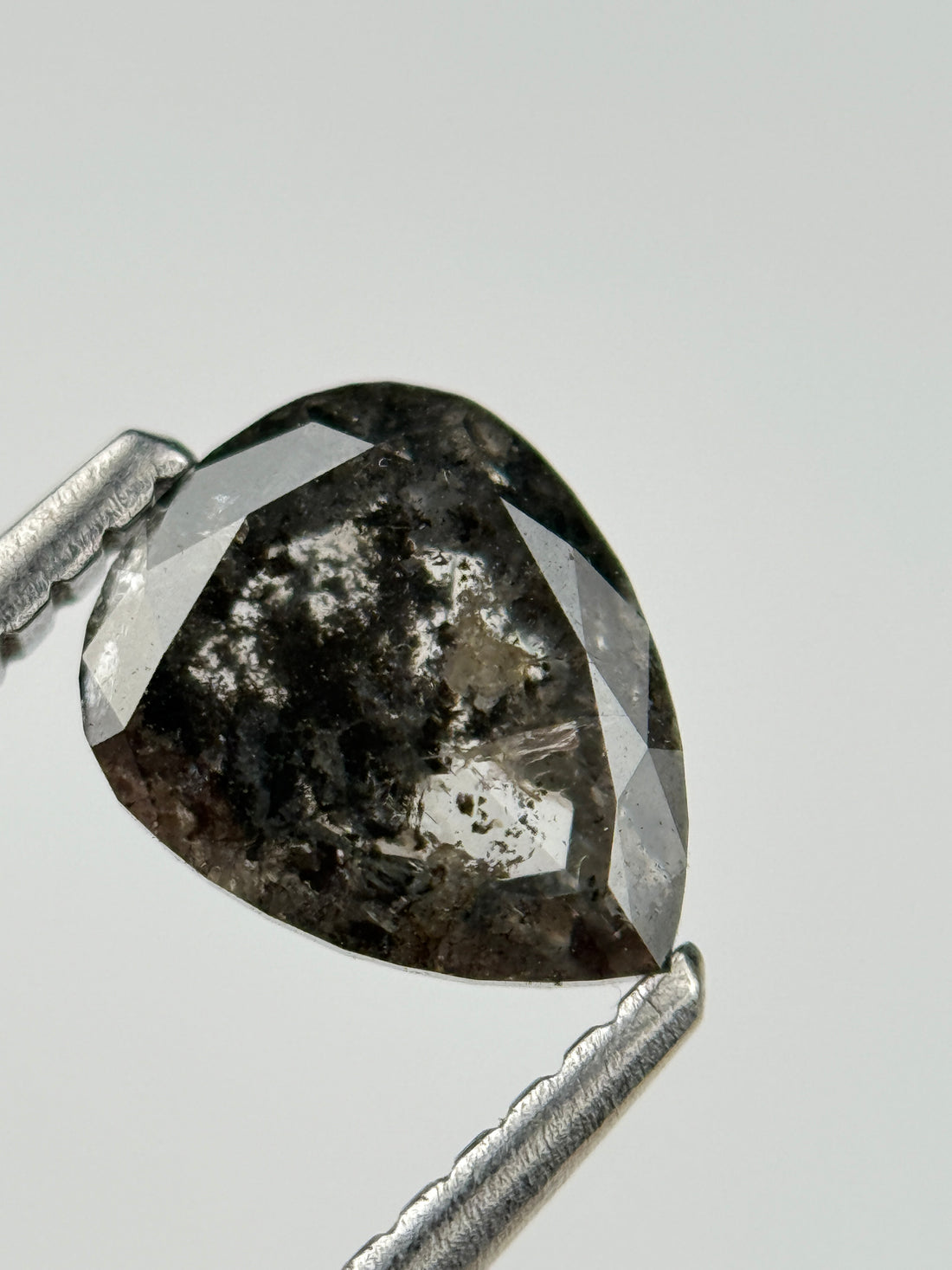 1.30 Ct Pear Rose Cut Grey Natural Salt and Pepper Diamond