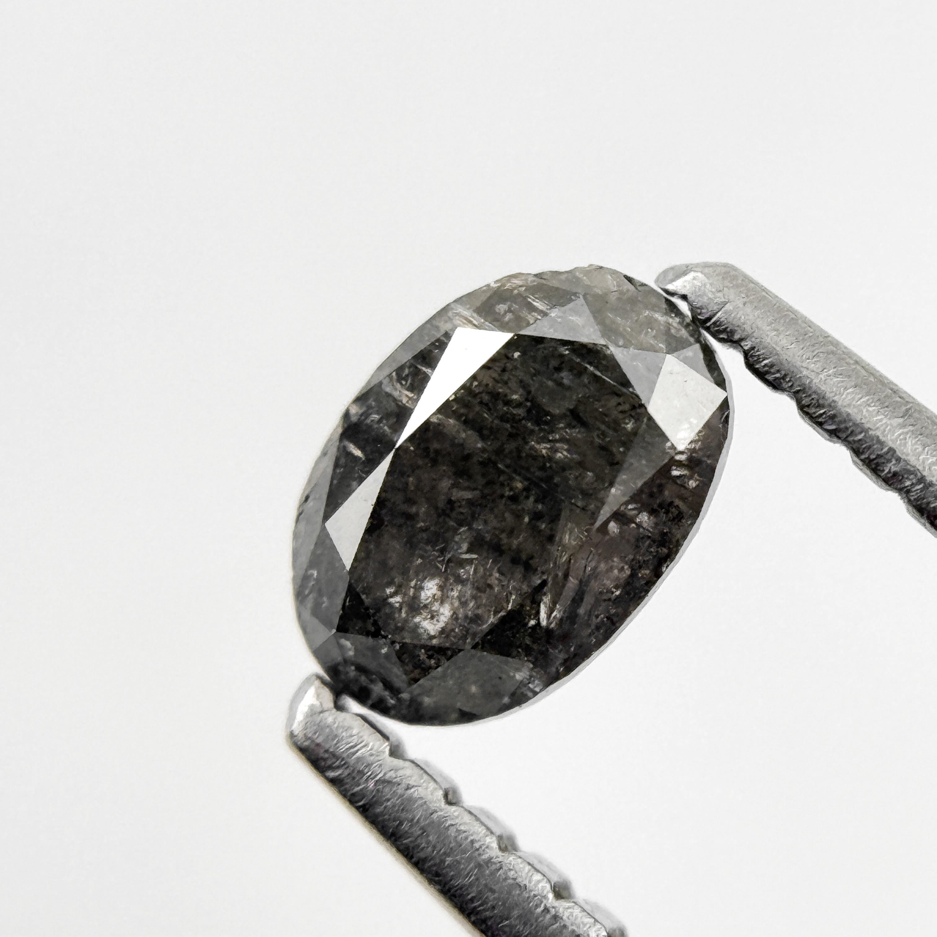 0.44 Ct Oval Rose Cut Black Natural Salt and Pepper Diamond