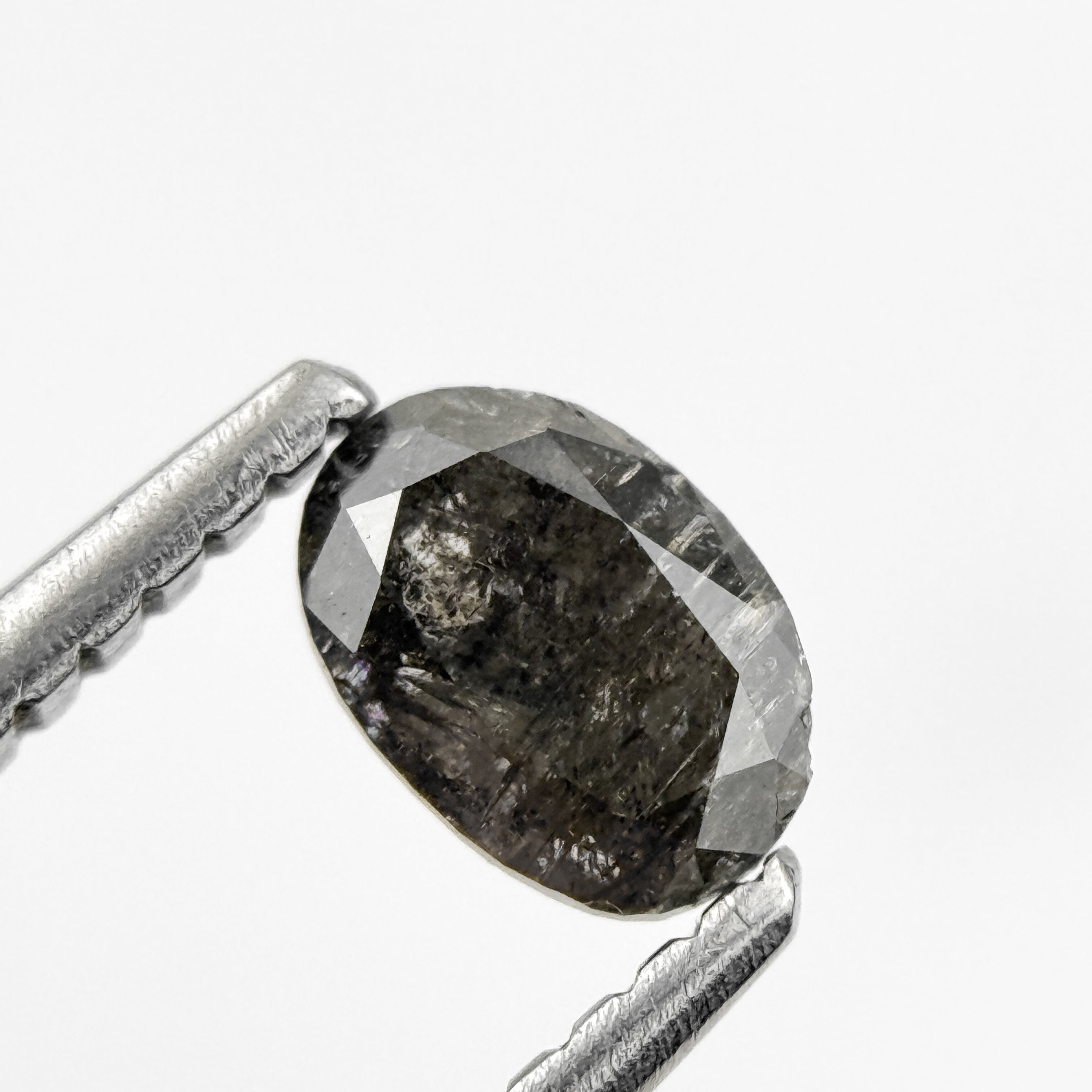 0.44 Ct Oval Rose Cut Black Natural Salt and Pepper Diamond
