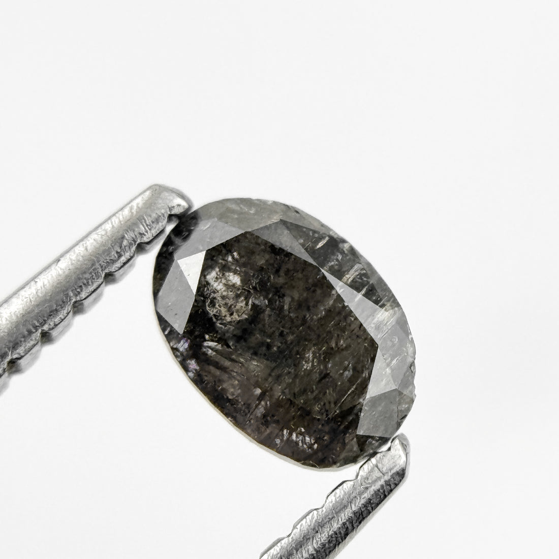 0.44 Ct Oval Rose Cut Black Natural Salt and Pepper Diamond