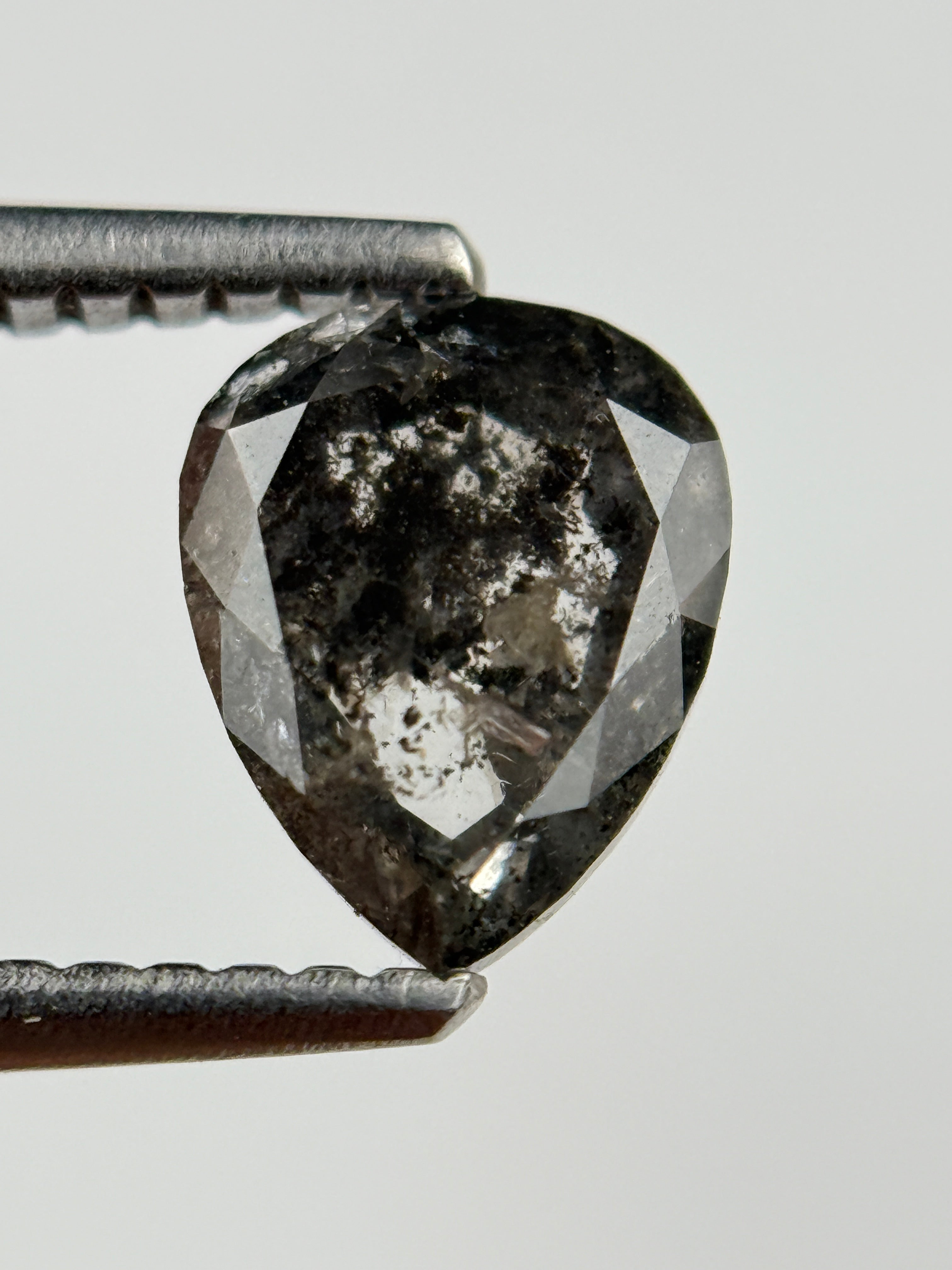 1.30 Ct Pear Rose Cut Grey Natural Salt and Pepper Diamond